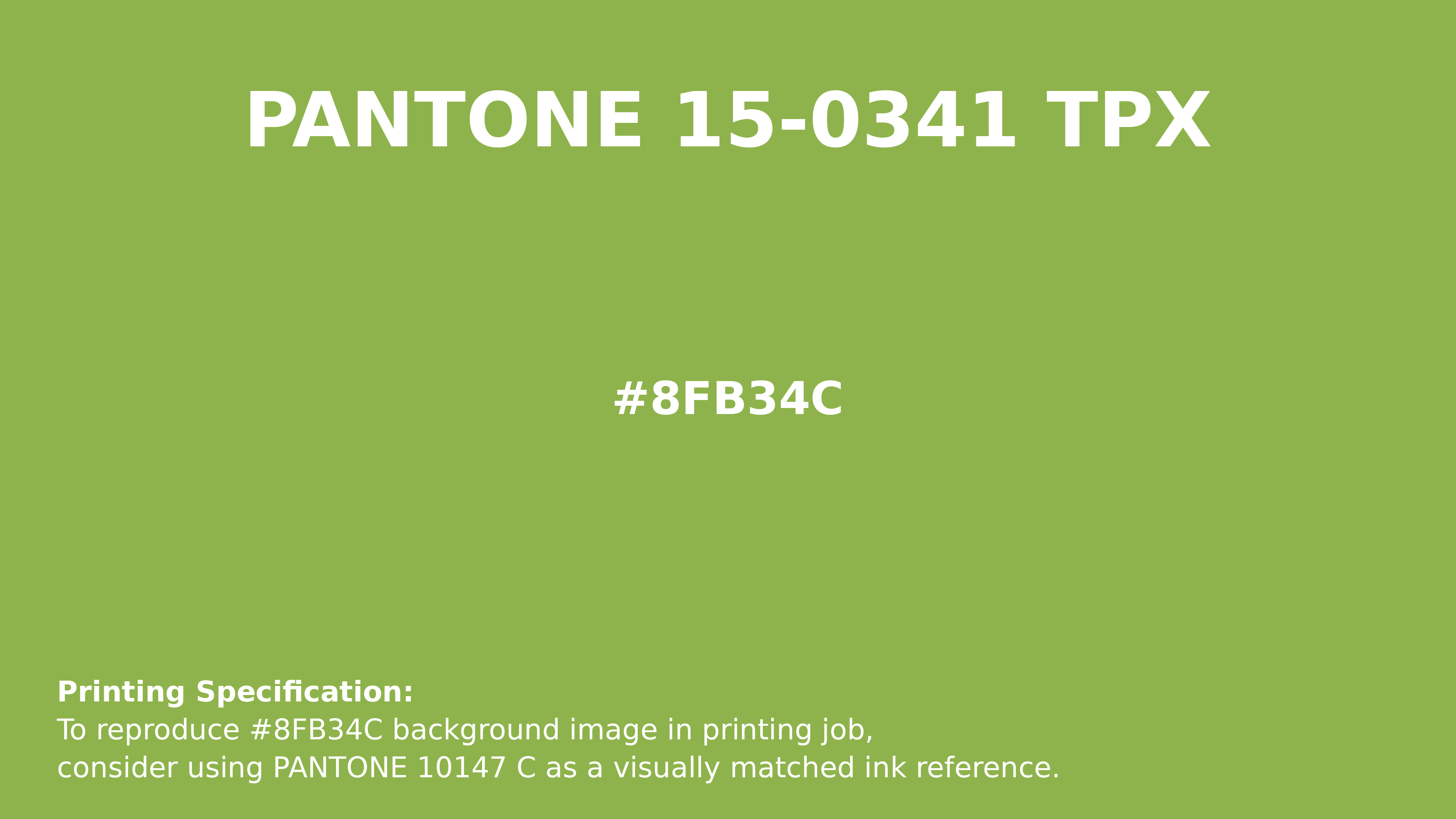 Professional Pantone color reference guide for Pantone 15-0341 Tpx Parrot Green Color | Hex color Code #8fb34c. Perfect for printing specifications and color matching in production. #pantone #colormatching #printing #8fb34c