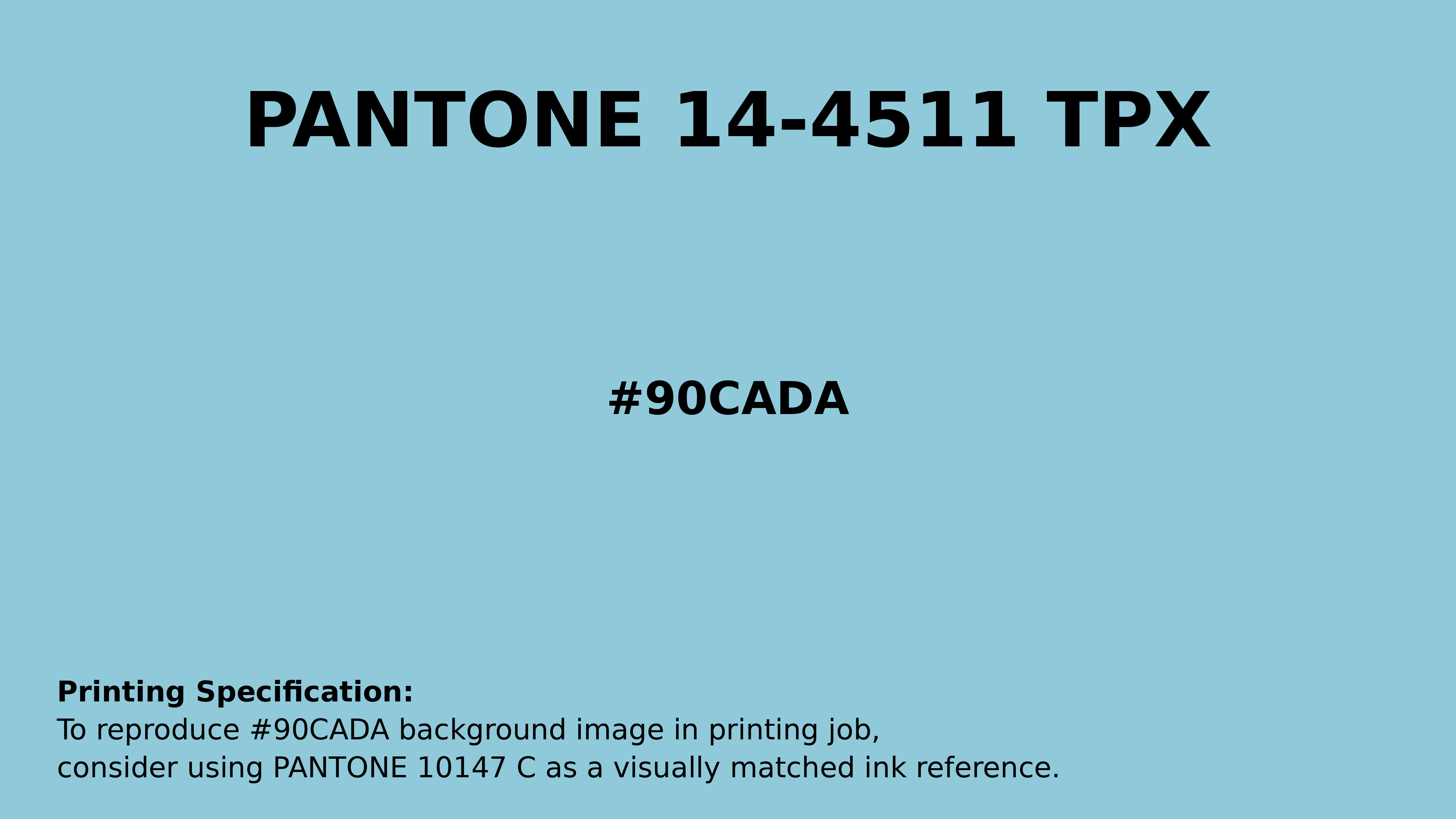 Professional Pantone color reference guide for Pantone 14-4511 Tpx Gulf Stream Color | Hex color Code #90cada. Perfect for printing specifications and color matching in production. #pantone #colormatching #printing #90cada