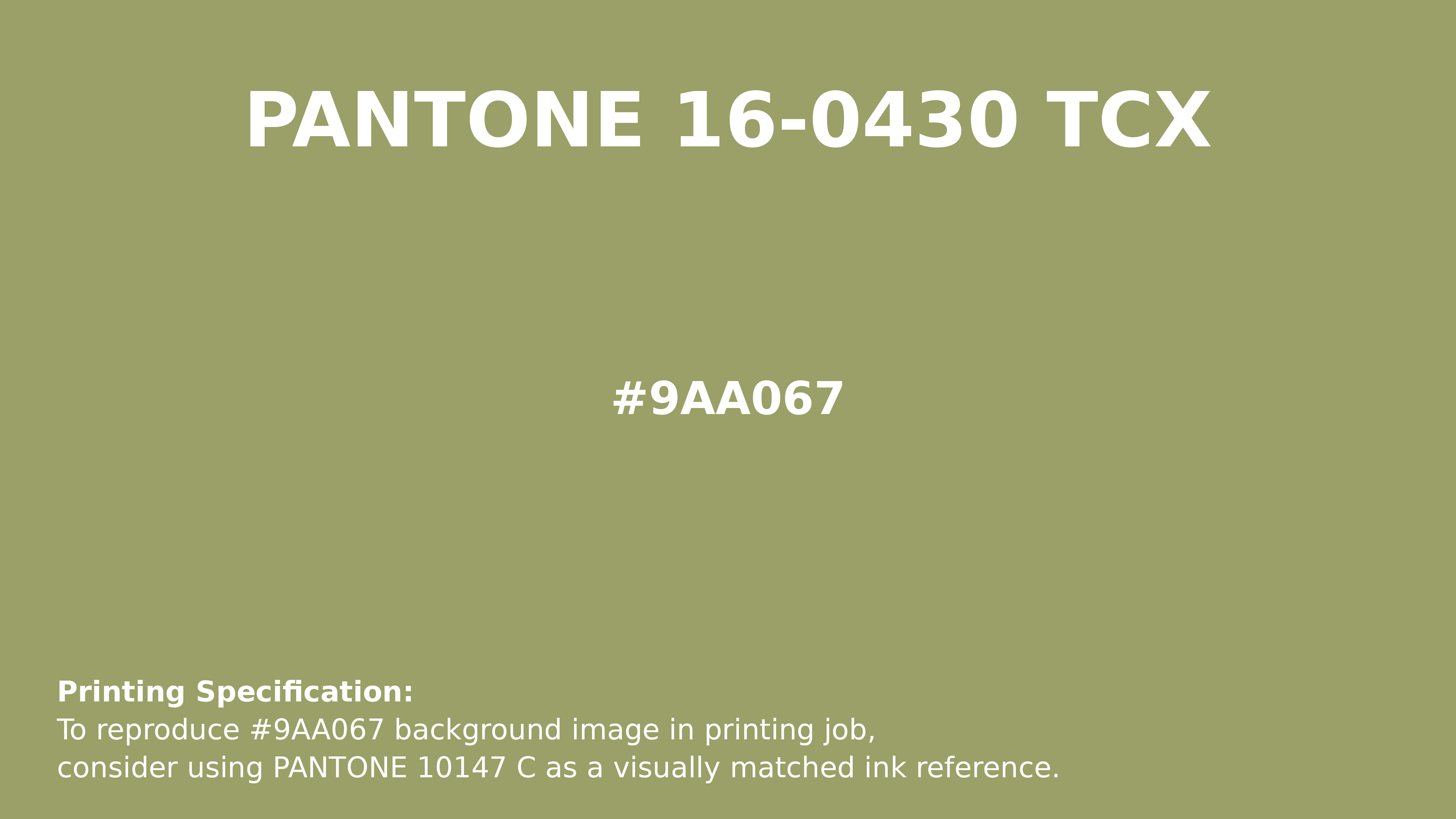 Professional Pantone color reference guide for Pantone 16-0430 Tcx Fern Color | Hex color Code #9aa067. Perfect for printing specifications and color matching in production. #pantone #colormatching #printing #9aa067