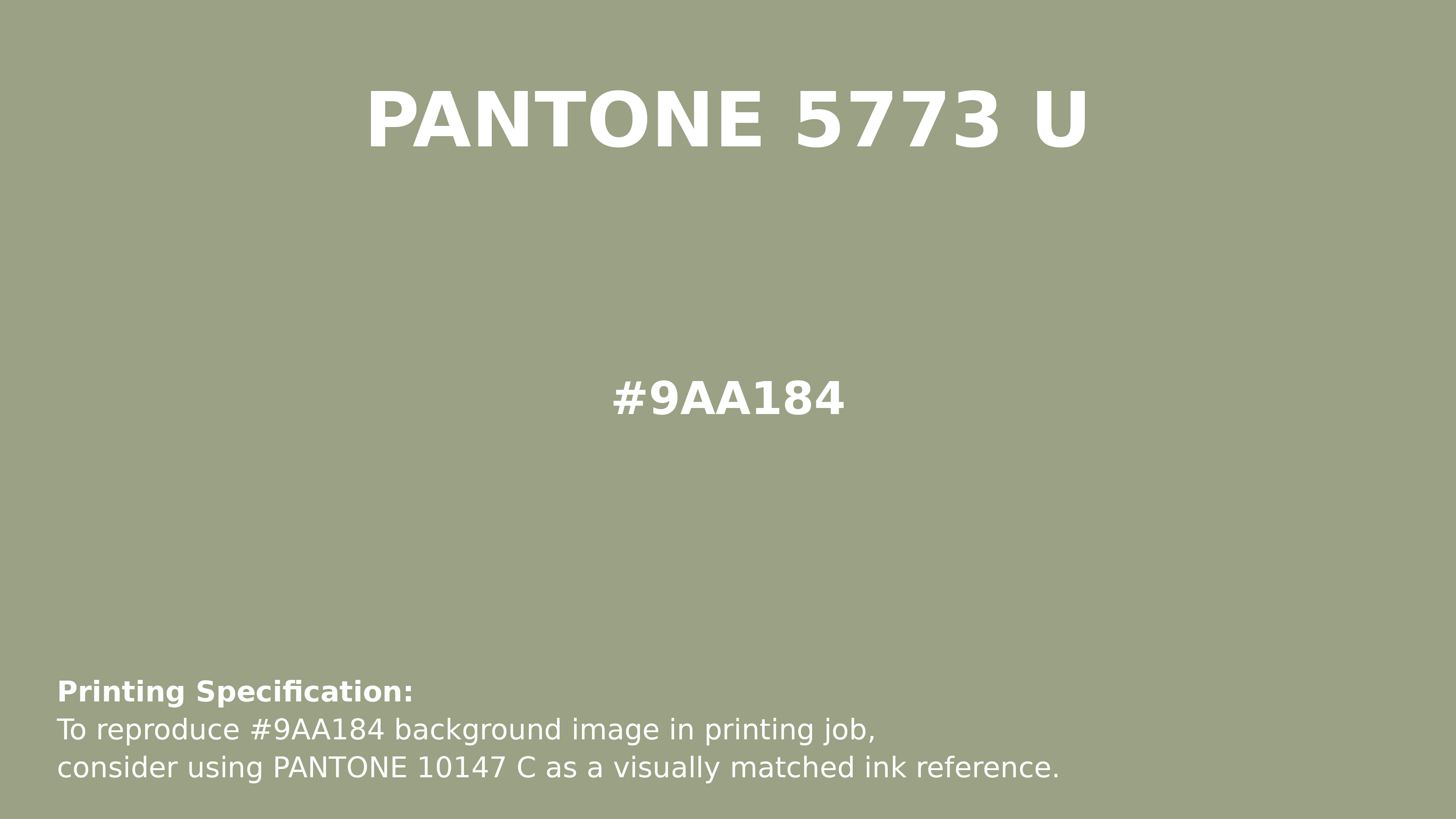 Professional Pantone color reference guide for Pantone 5773 U Color | Hex color Code #9aa184. Perfect for printing specifications and color matching in production. #pantone #colormatching #printing #9aa184