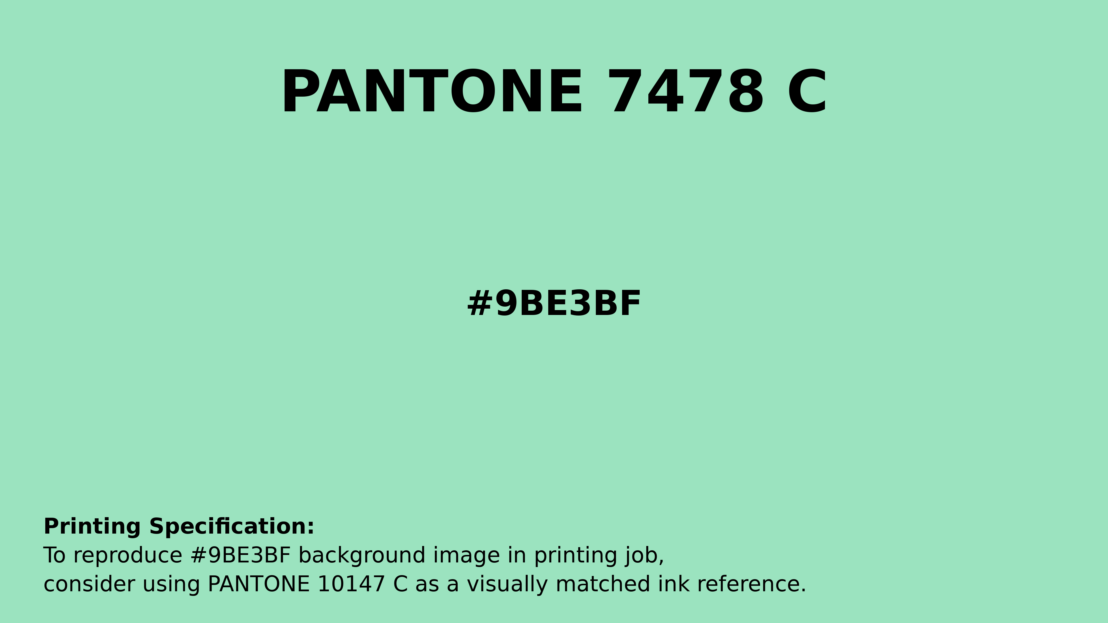 Professional Pantone color reference guide for Pantone 7478 C Color | Hex color Code #9be3bf. Perfect for printing specifications and color matching in production. #pantone #colormatching #printing #9be3bf