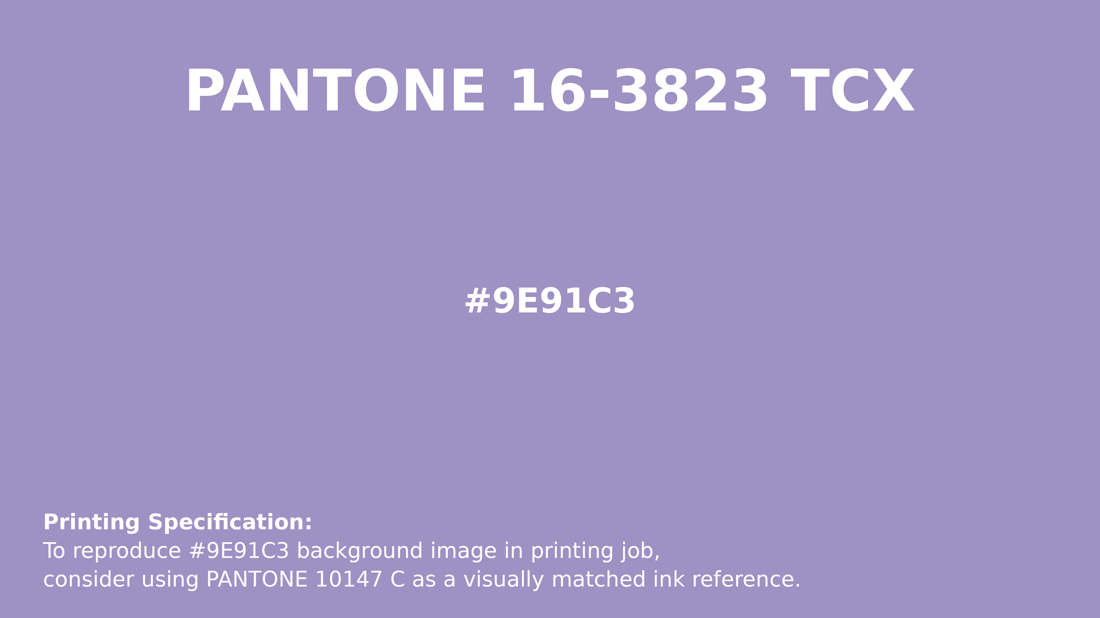 Professional Pantone color reference guide for Pantone 16-3823 Tcx Violet Tulip Color | Hex color Code #9e91c3. Perfect for printing specifications and color matching in production. #pantone #colormatching #printing #9e91c3