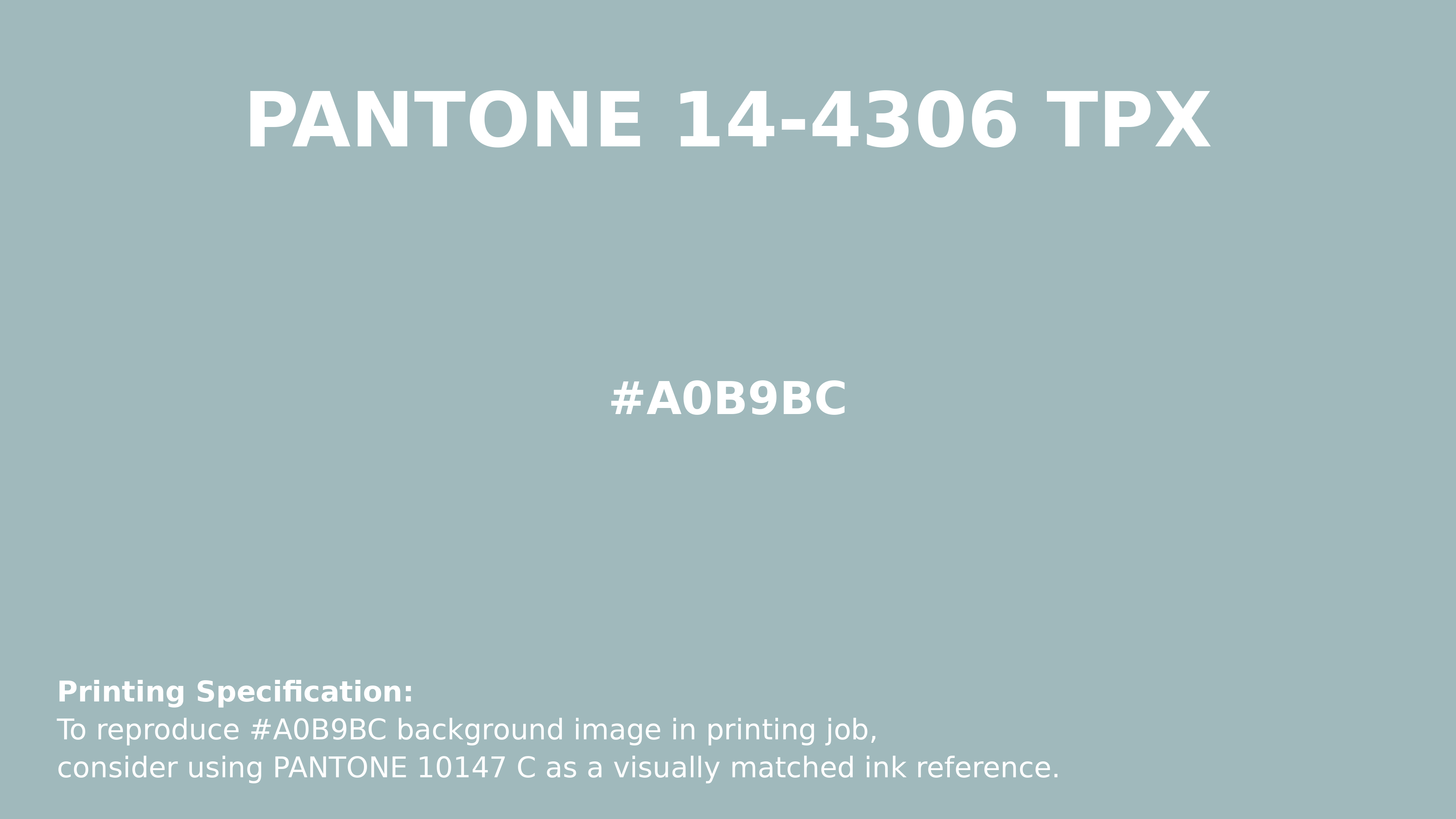 Professional Pantone color reference guide for Pantone 14-4306 Tpx Cloud Blue Color | Hex color Code #a0b9bc. Perfect for printing specifications and color matching in production. #pantone #colormatching #printing #a0b9bc