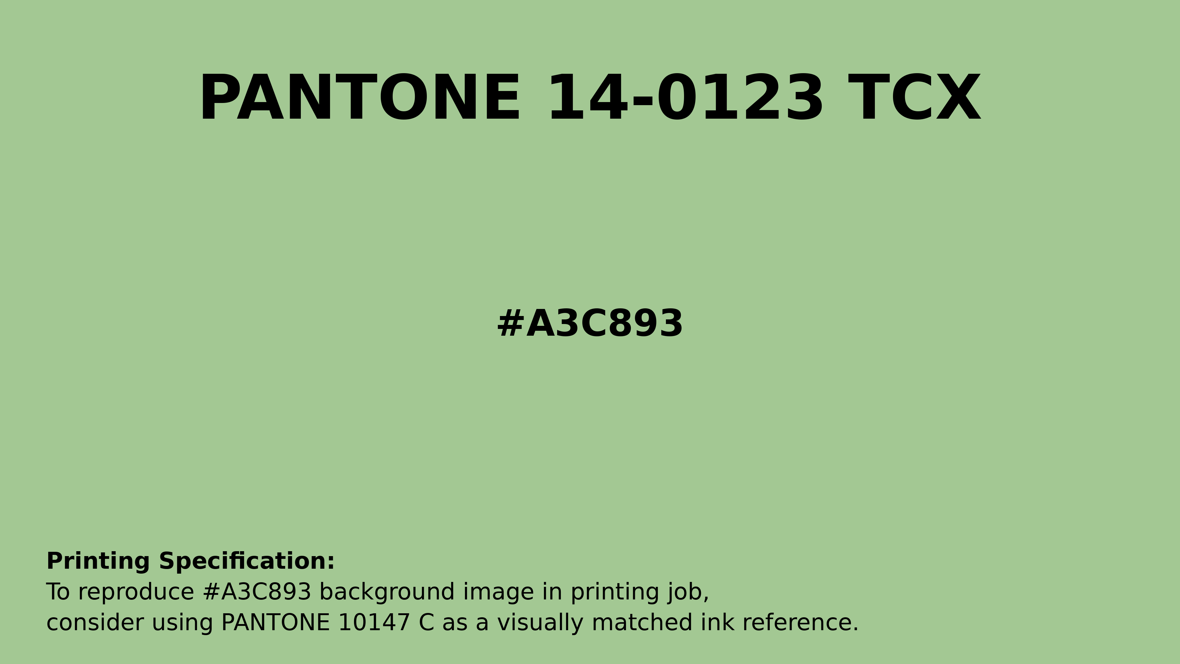 Professional Pantone color reference guide for Pantone 14-0123 Tcx Arcadian Green Color | Hex color Code #a3c893. Perfect for printing specifications and color matching in production. #pantone #colormatching #printing #a3c893