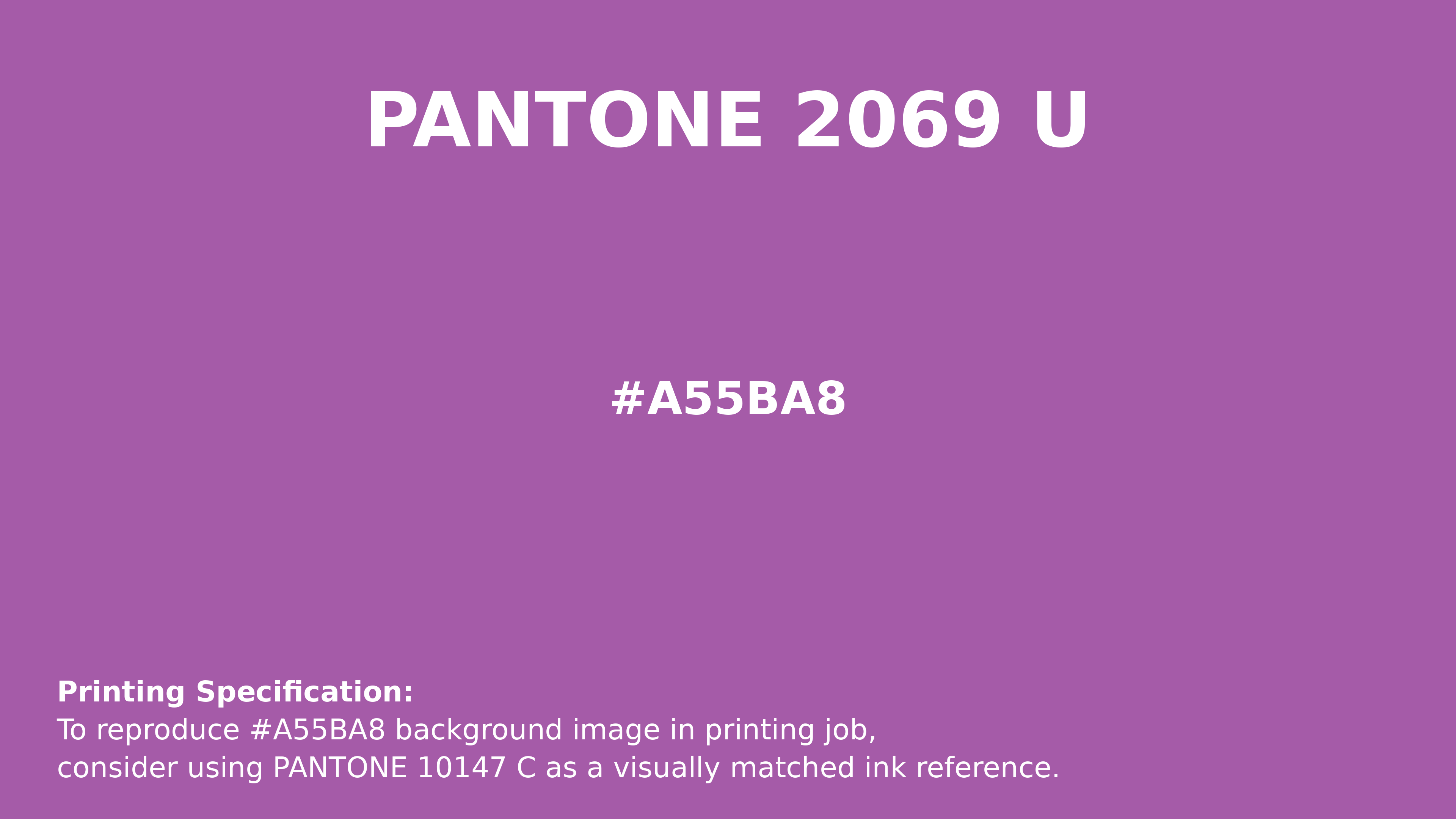 Professional Pantone color reference guide for Pantone 2069 U Color | Hex color Code #a55ba8. Perfect for printing specifications and color matching in production. #pantone #colormatching #printing #a55ba8