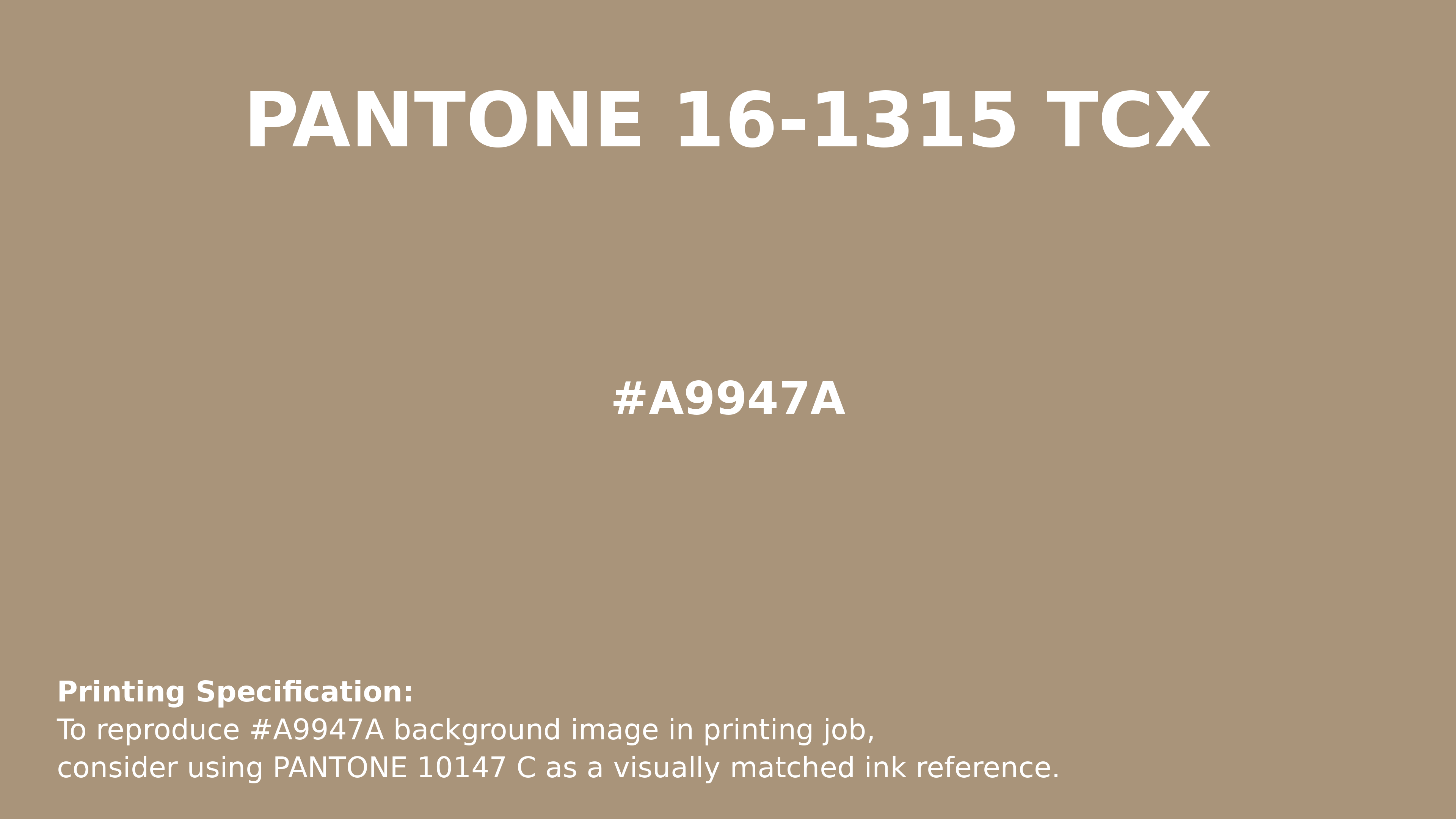 Professional Pantone color reference guide for Pantone 16-1315 Tcx Cornstalk Color | Hex color Code #a9947a. Perfect for printing specifications and color matching in production. #pantone #colormatching #printing #a9947a