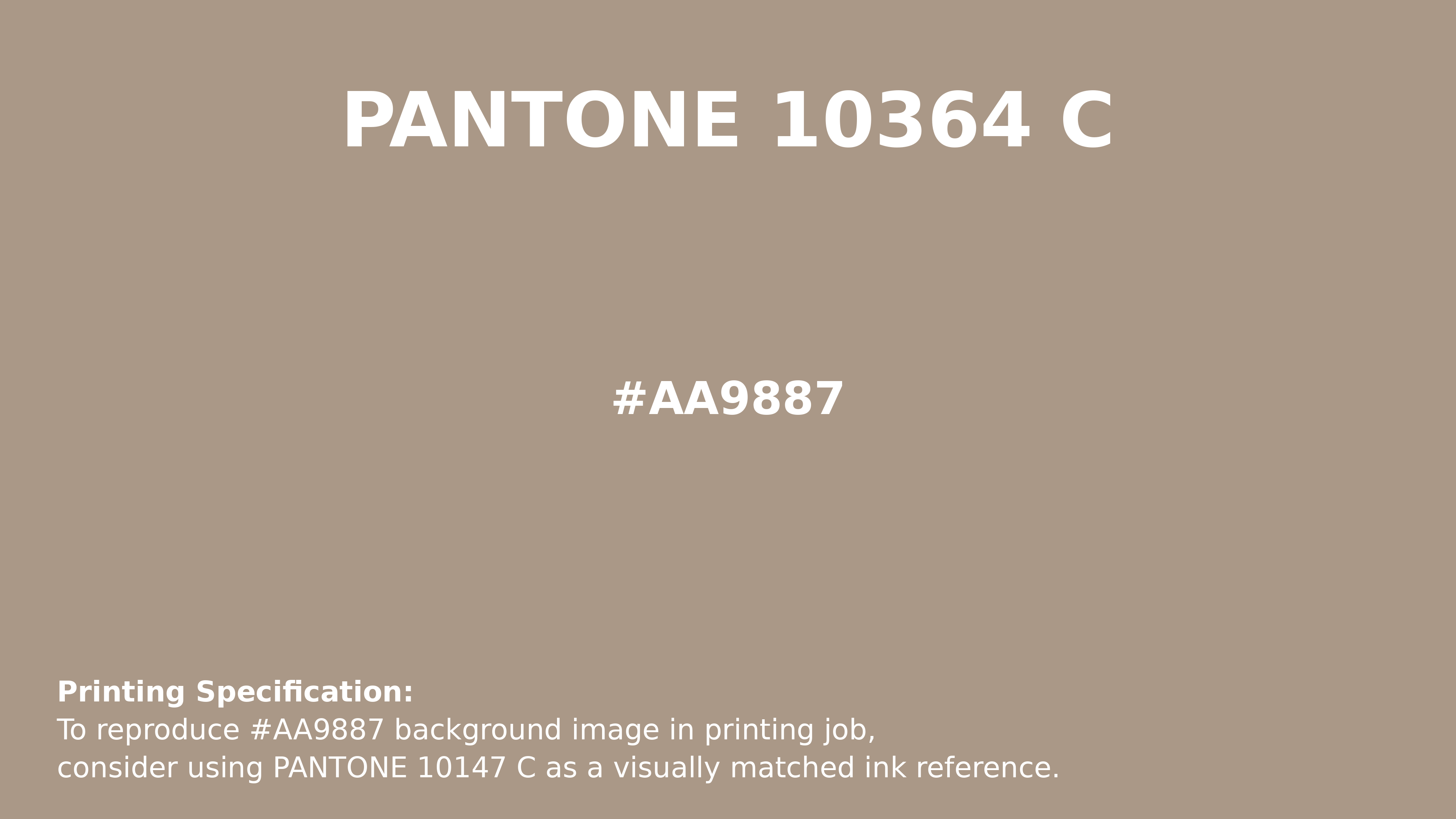 Professional Pantone color reference guide for Pantone 10364 C Color | Hex color Code #aa9887. Perfect for printing specifications and color matching in production. #pantone #colormatching #printing #aa9887