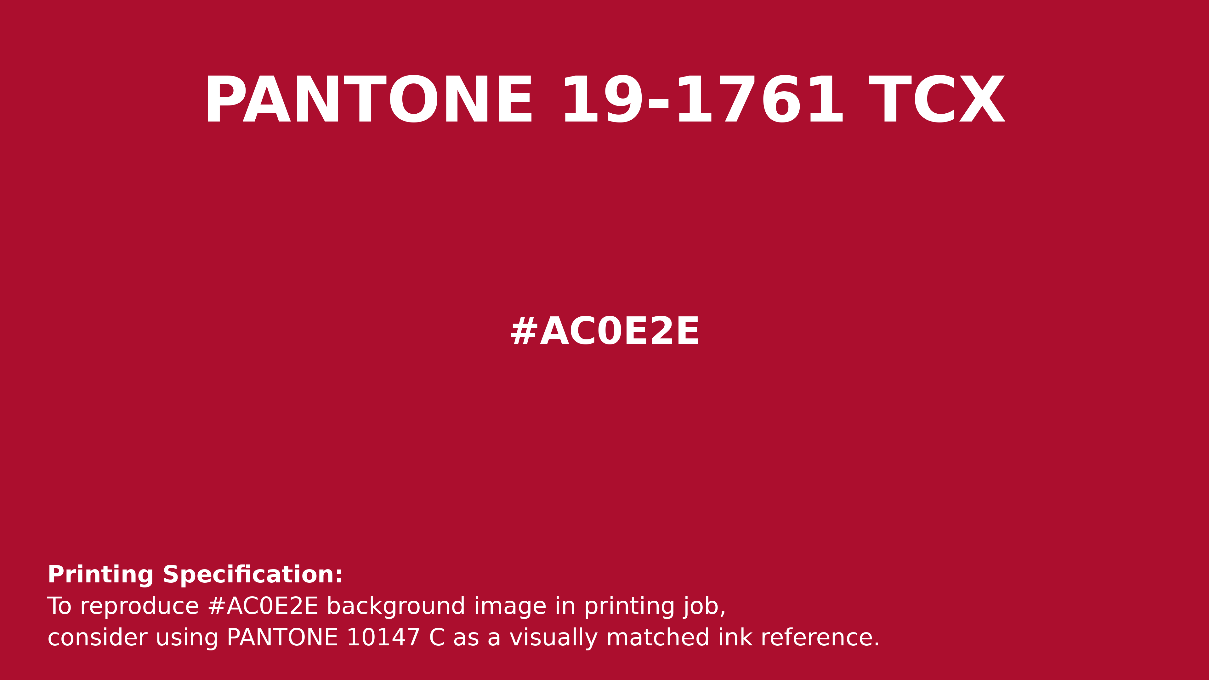 Professional Pantone color reference guide for Pantone 19-1761 Tcx Tango Red Color | Hex color Code #ac0e2e. Perfect for printing specifications and color matching in production. #pantone #colormatching #printing #ac0e2e