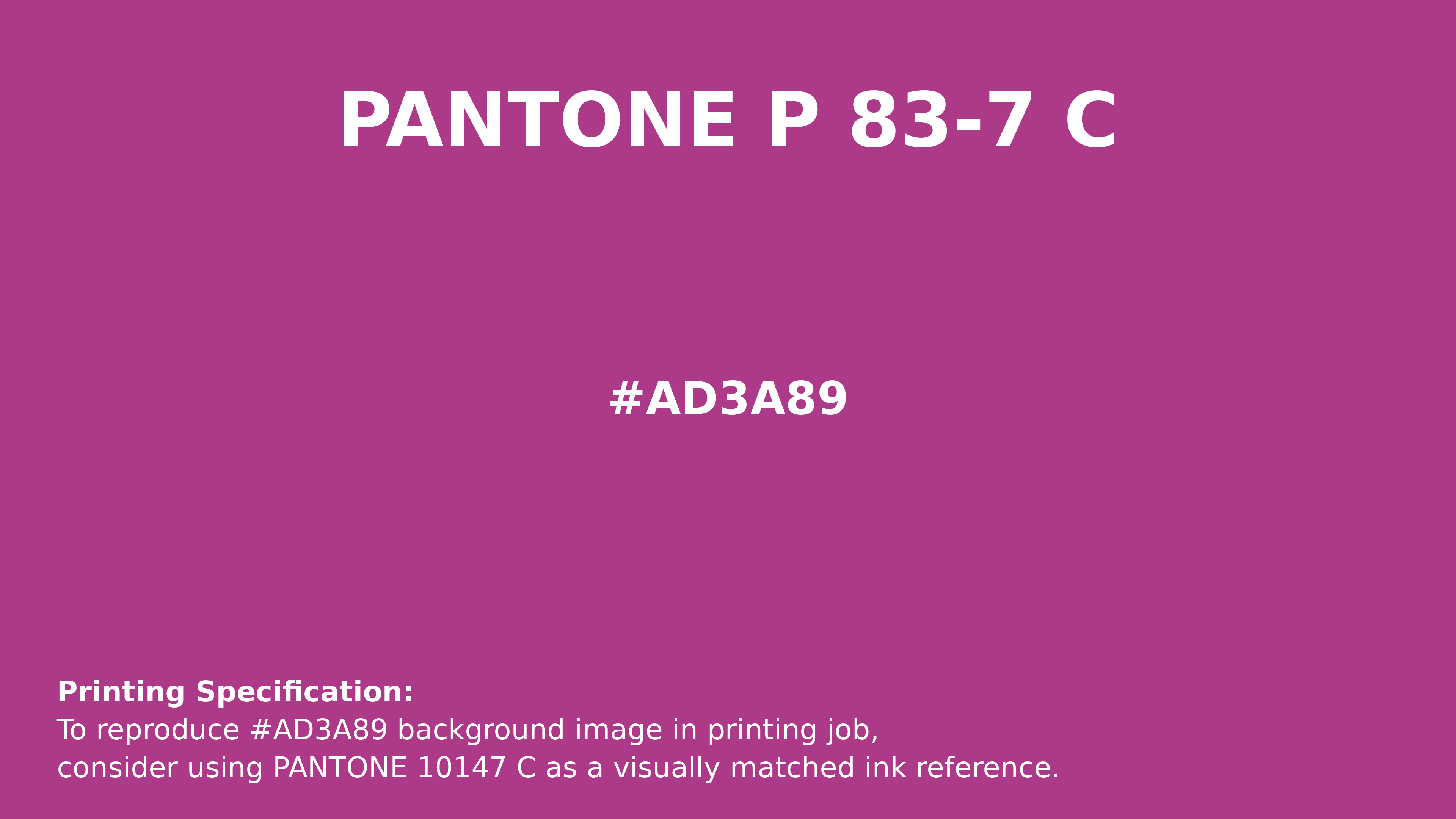 Professional Pantone color reference guide for Pantone P 83-7 C Color | Hex color Code #ad3a89. Perfect for printing specifications and color matching in production. #pantone #colormatching #printing #ad3a89