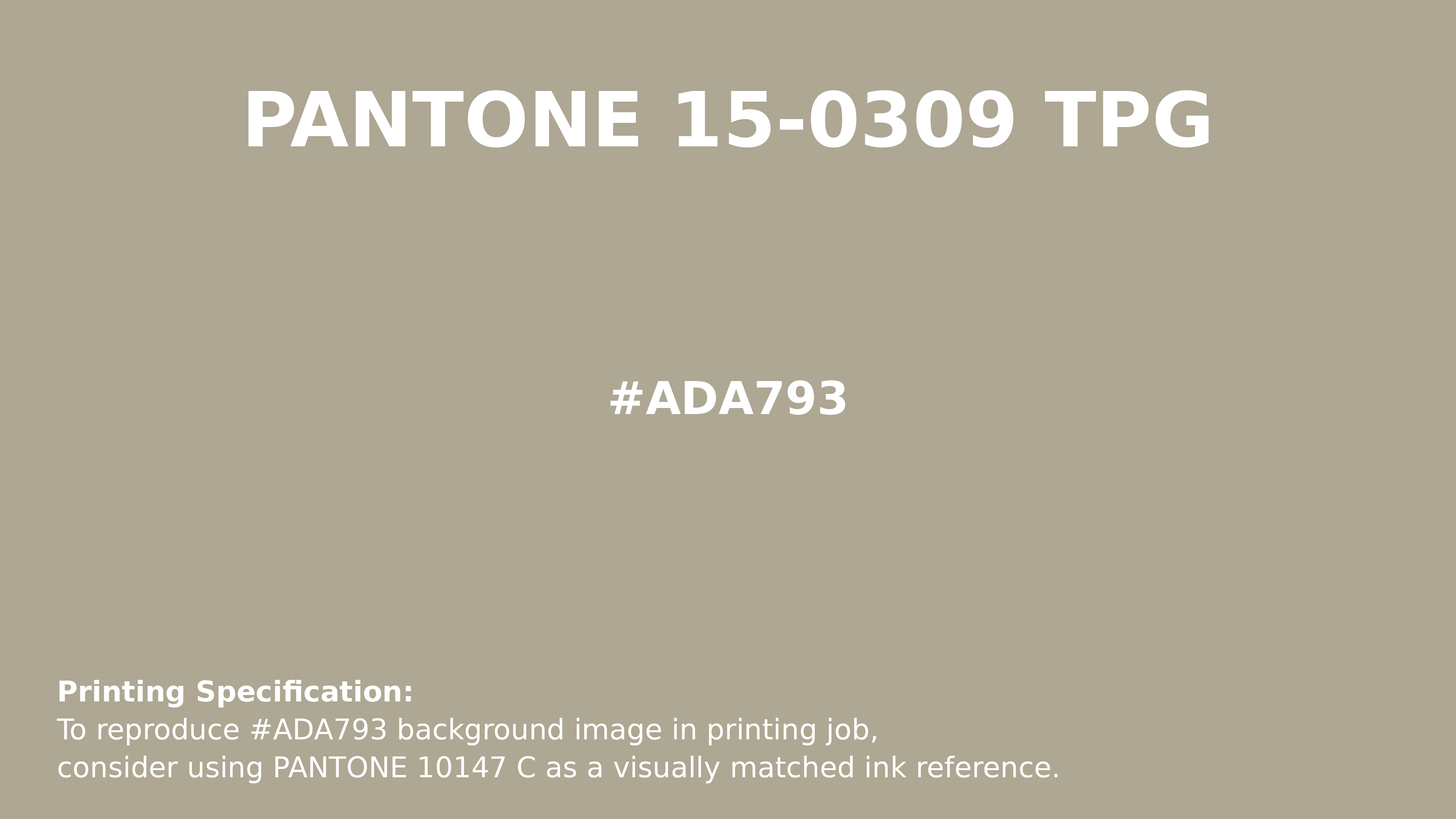 Professional Pantone color reference guide for Pantone 15-0309 Tpg Spray Green Color | Hex color Code #ada793. Perfect for printing specifications and color matching in production. #pantone #colormatching #printing #ada793