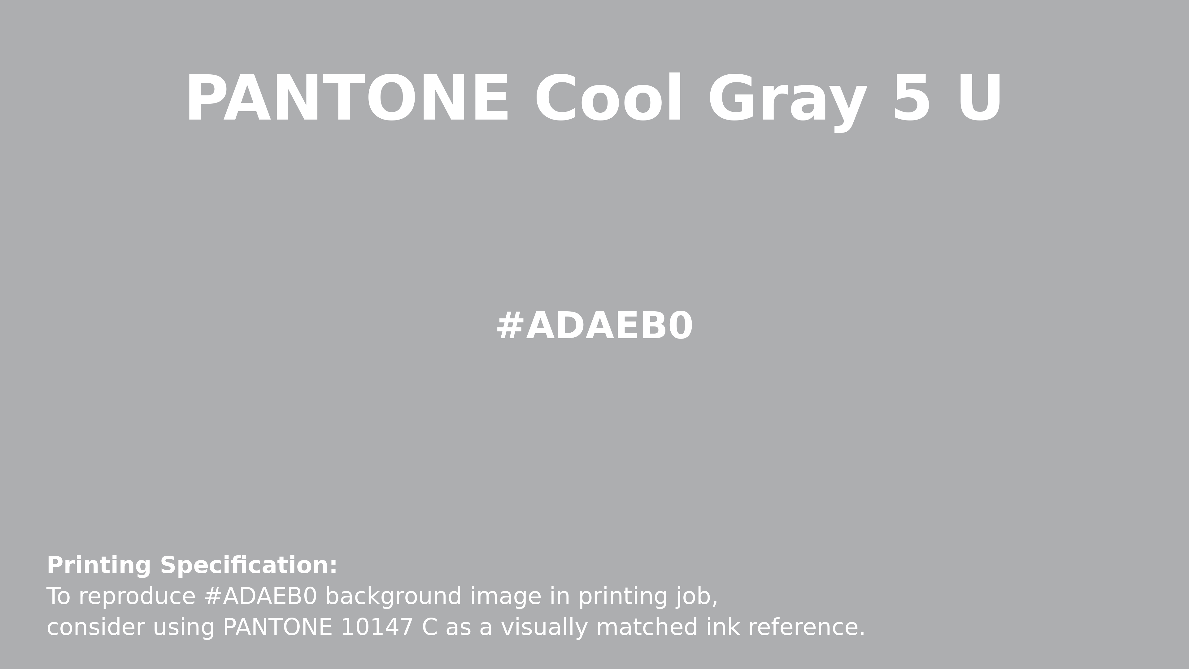 Professional Pantone color reference guide for Pantone Cool Gray 5 U Color | Hex color Code #adaeb0. Perfect for printing specifications and color matching in production. #pantone #colormatching #printing #adaeb0