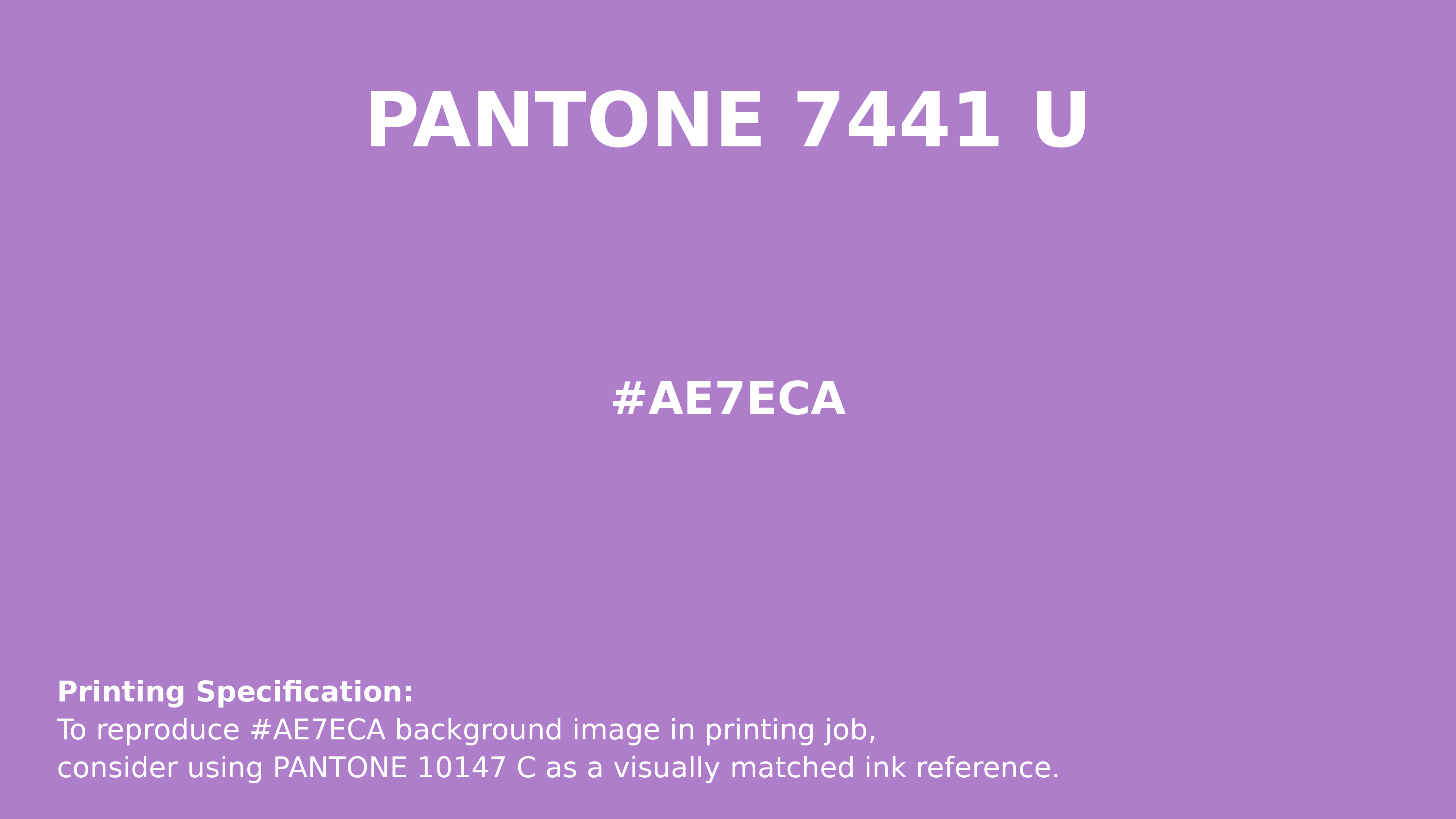 Professional Pantone color reference guide for Pantone 7441 U Color | Hex color Code #ae7eca. Perfect for printing specifications and color matching in production. #pantone #colormatching #printing #ae7eca