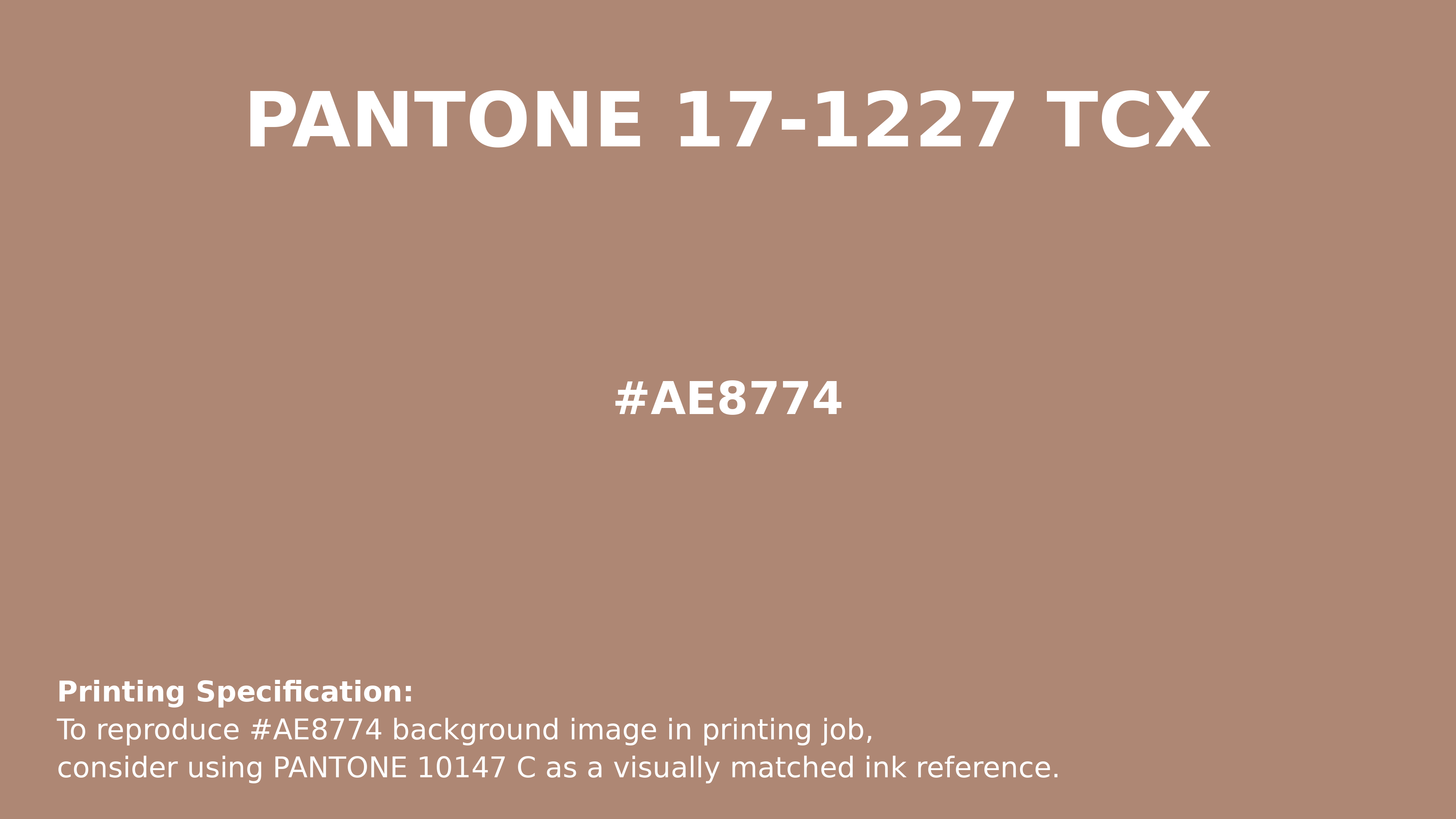 Hex Color #ae8774 | Printing Match PANTONE 17-1227 TCX | Color