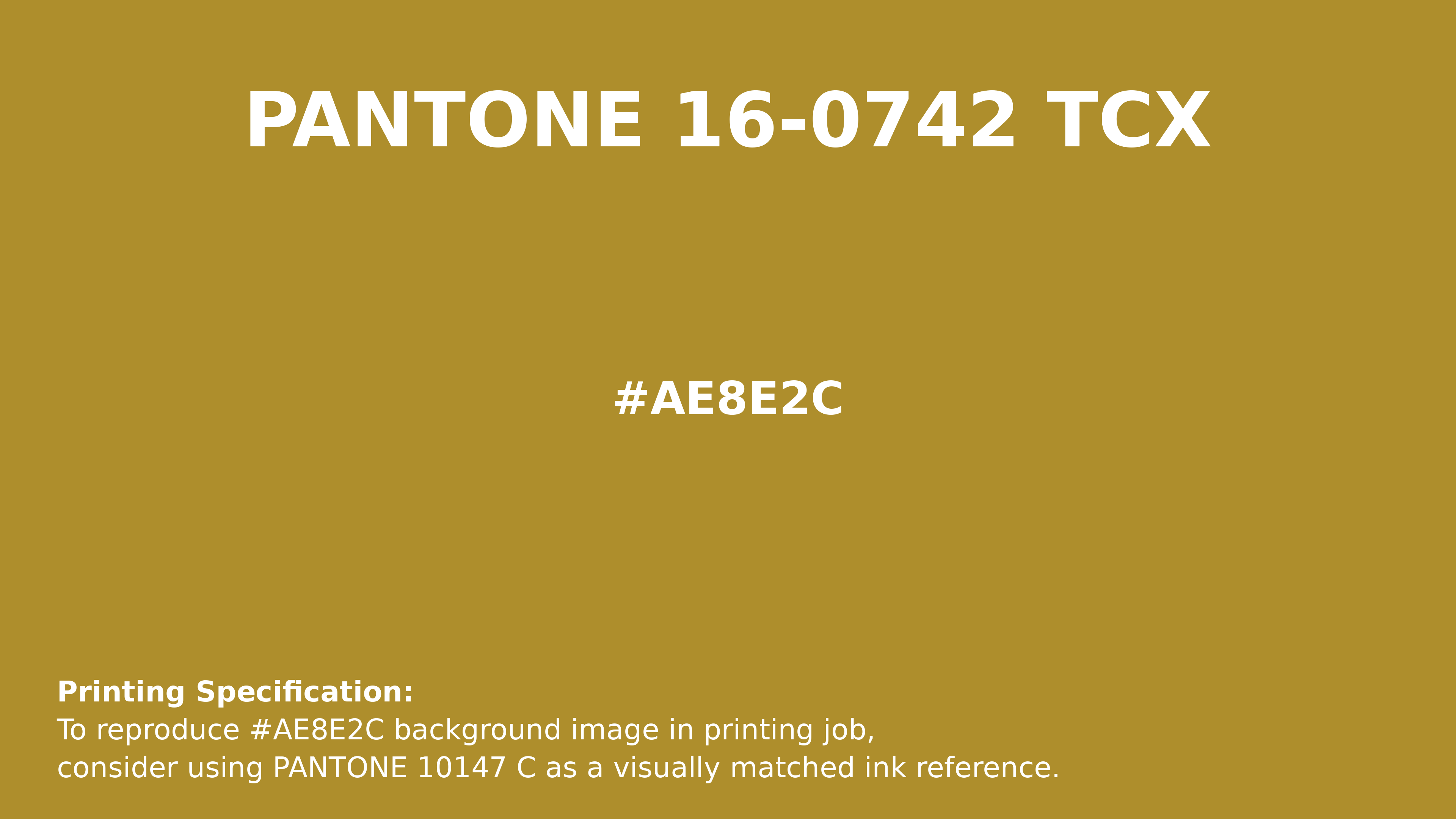 Professional Pantone color reference guide for Pantone 16-0742 Tcx Green Sulphur Color | Hex color Code #ae8e2c. Perfect for printing specifications and color matching in production. #pantone #colormatching #printing #ae8e2c
