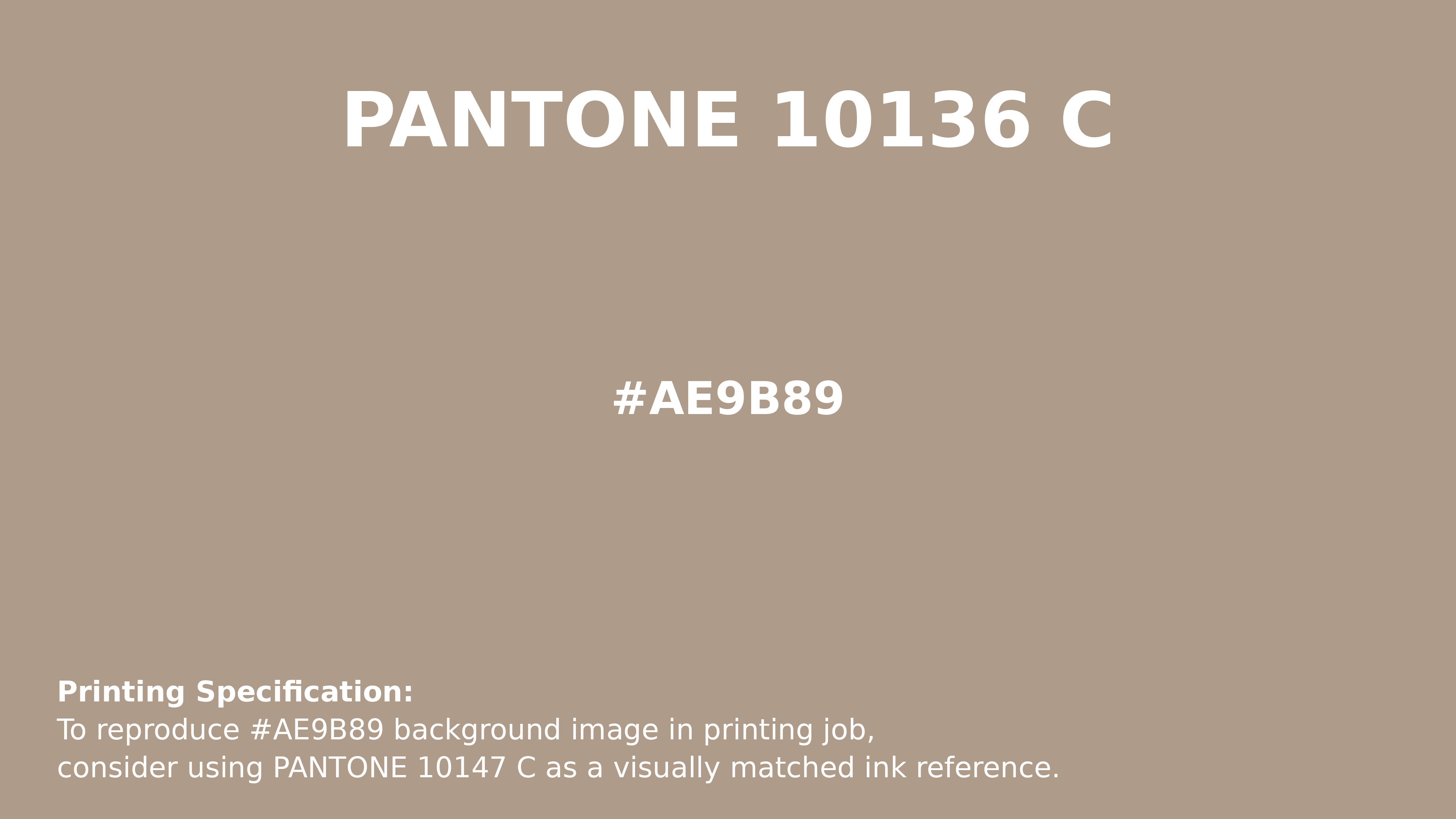 Professional Pantone color reference guide for Pantone 10136 C Color | Hex color Code #ae9b89. Perfect for printing specifications and color matching in production. #pantone #colormatching #printing #ae9b89