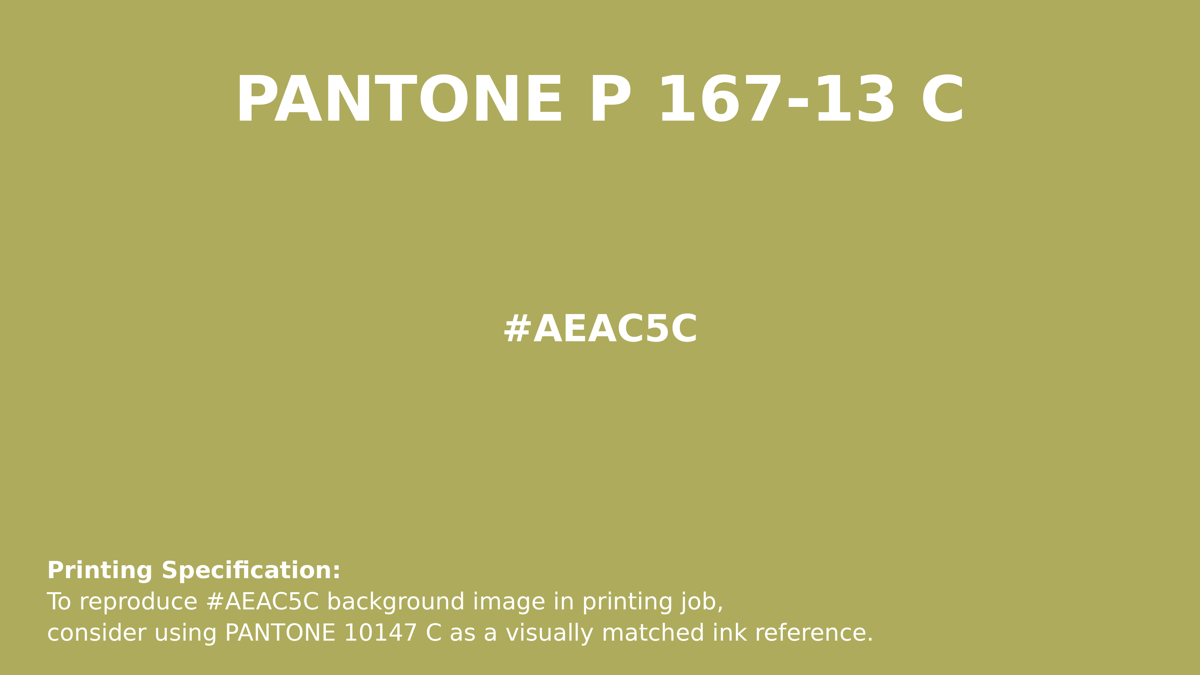 Professional Pantone color reference guide for Pantone P 167-13 C Color | Hex color Code #aeac5c. Perfect for printing specifications and color matching in production. #pantone #colormatching #printing #aeac5c