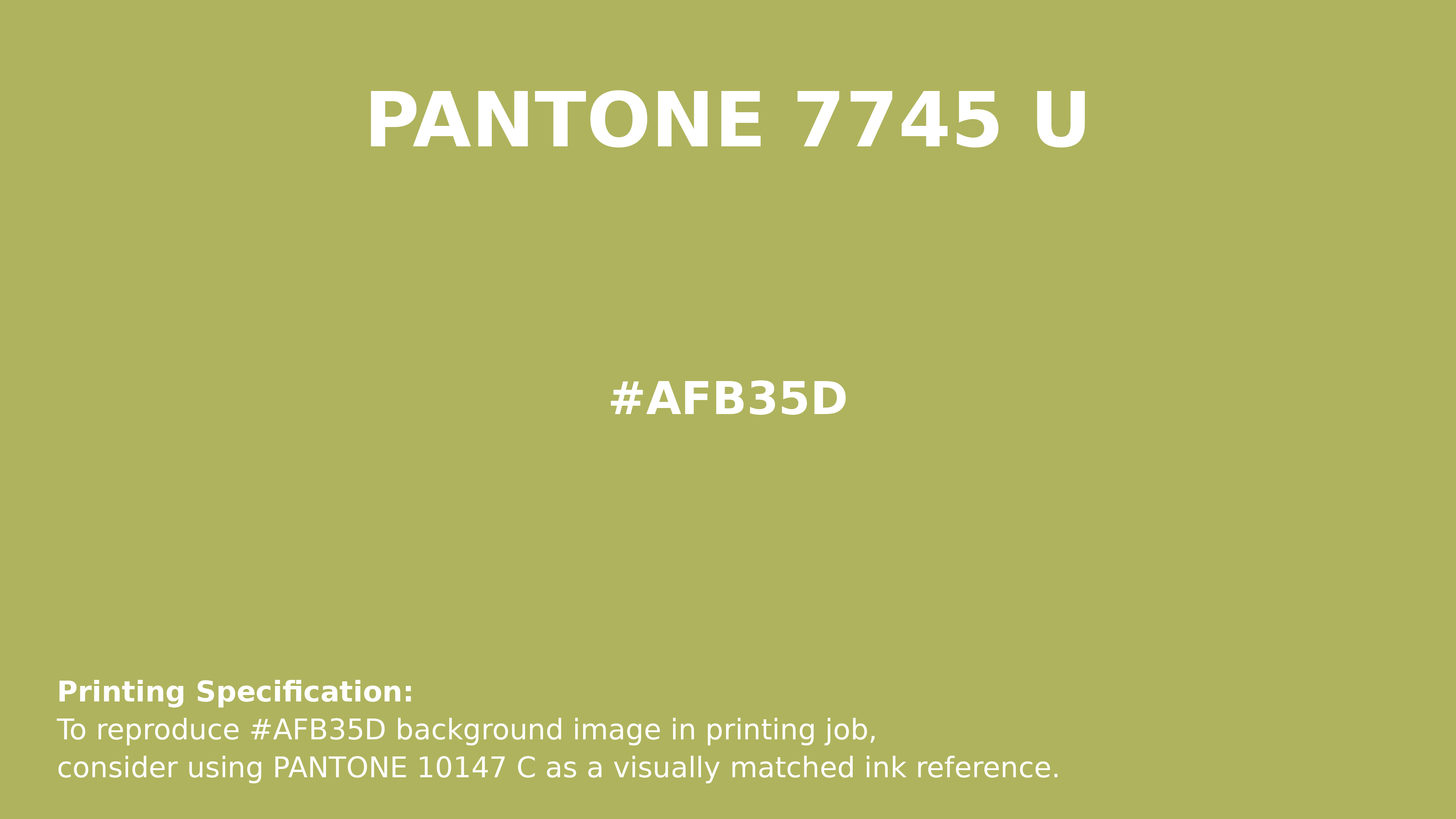 Professional Pantone color reference guide for Pantone 7745 U Color | Hex color Code #afb35d. Perfect for printing specifications and color matching in production. #pantone #colormatching #printing #afb35d