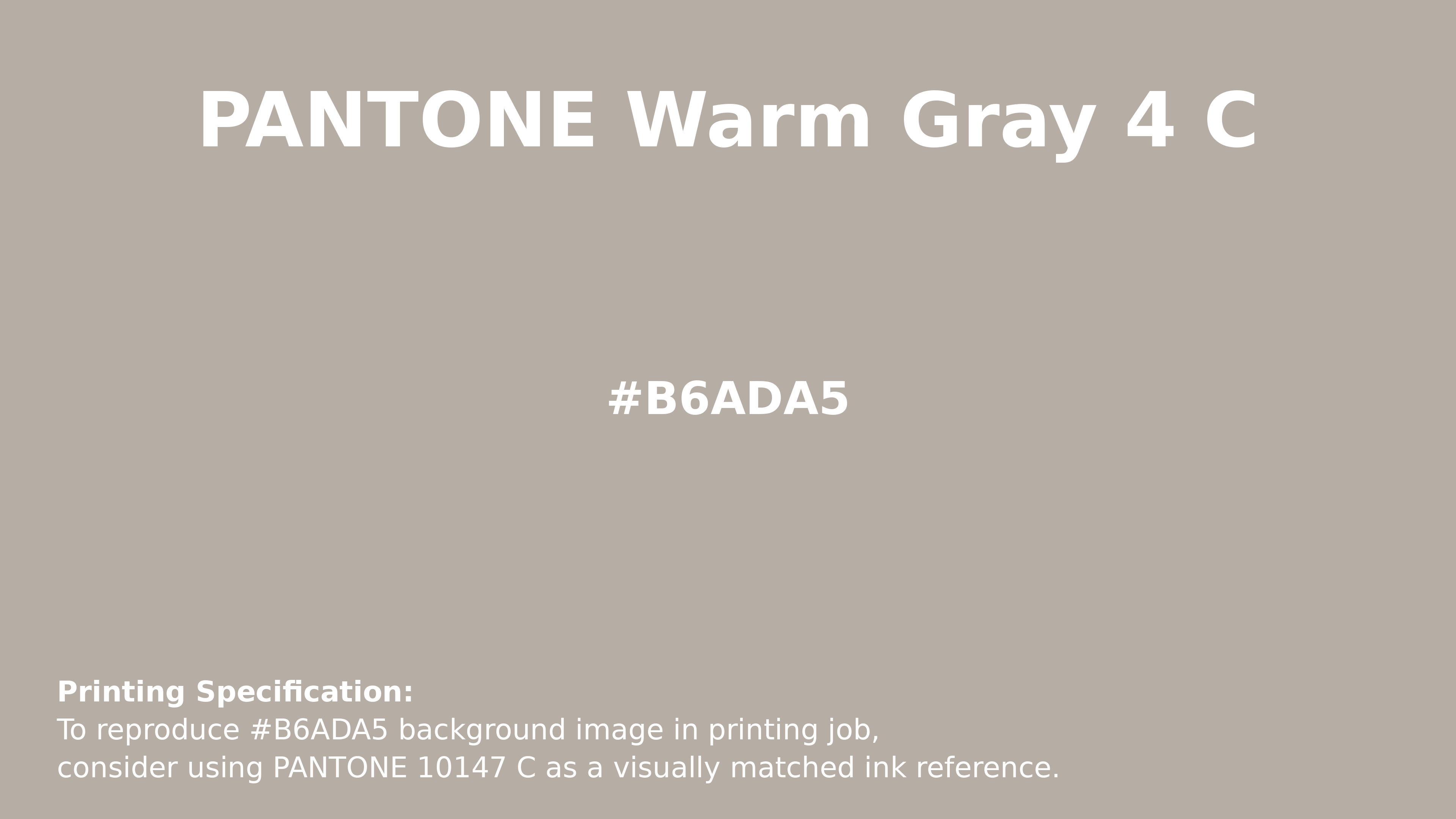 Professional Pantone color reference guide for Pantone Warm Gray 4 C Color | Hex color Code #b6ada5. Perfect for printing specifications and color matching in production. #pantone #colormatching #printing #b6ada5