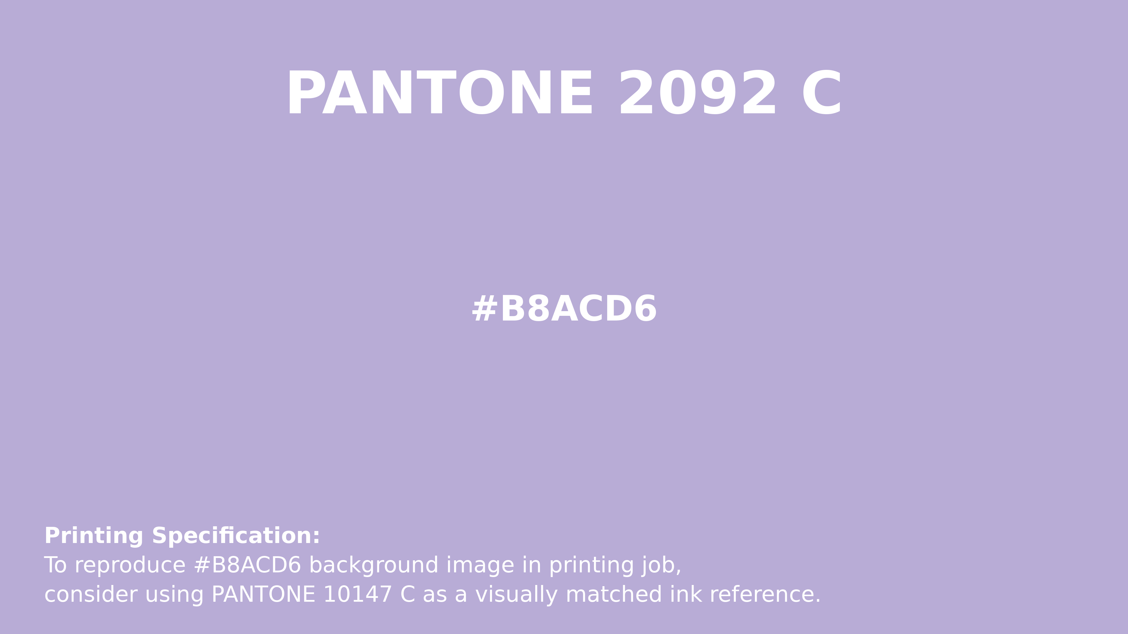 Professional Pantone color reference guide for Pantone 2092 C Color | Hex color Code #b8acd6. Perfect for printing specifications and color matching in production. #pantone #colormatching #printing #b8acd6