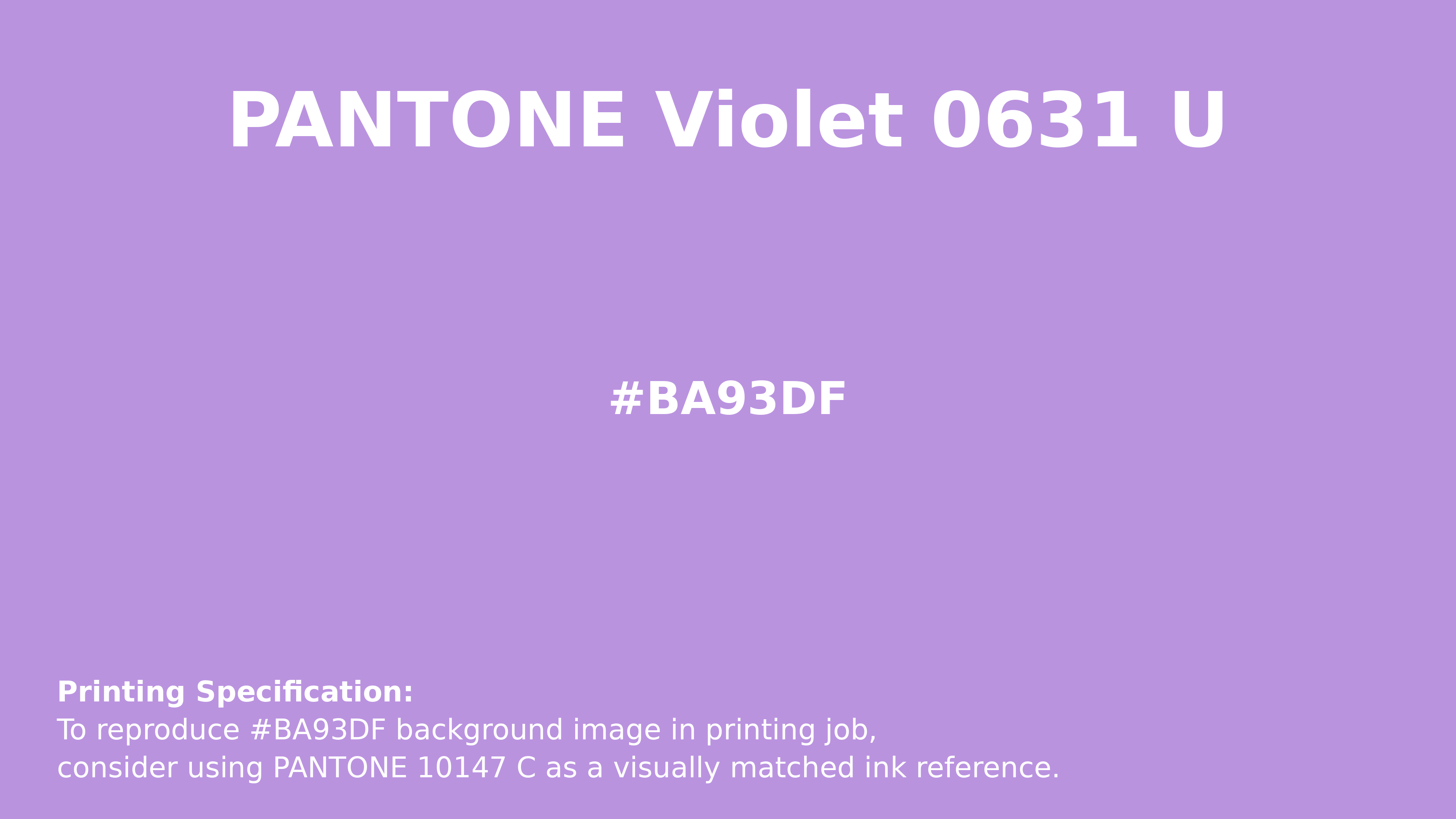 Professional Pantone color reference guide for Pantone Violet 0631 U Color | Hex color Code #ba93df. Perfect for printing specifications and color matching in production. #pantone #colormatching #printing #ba93df