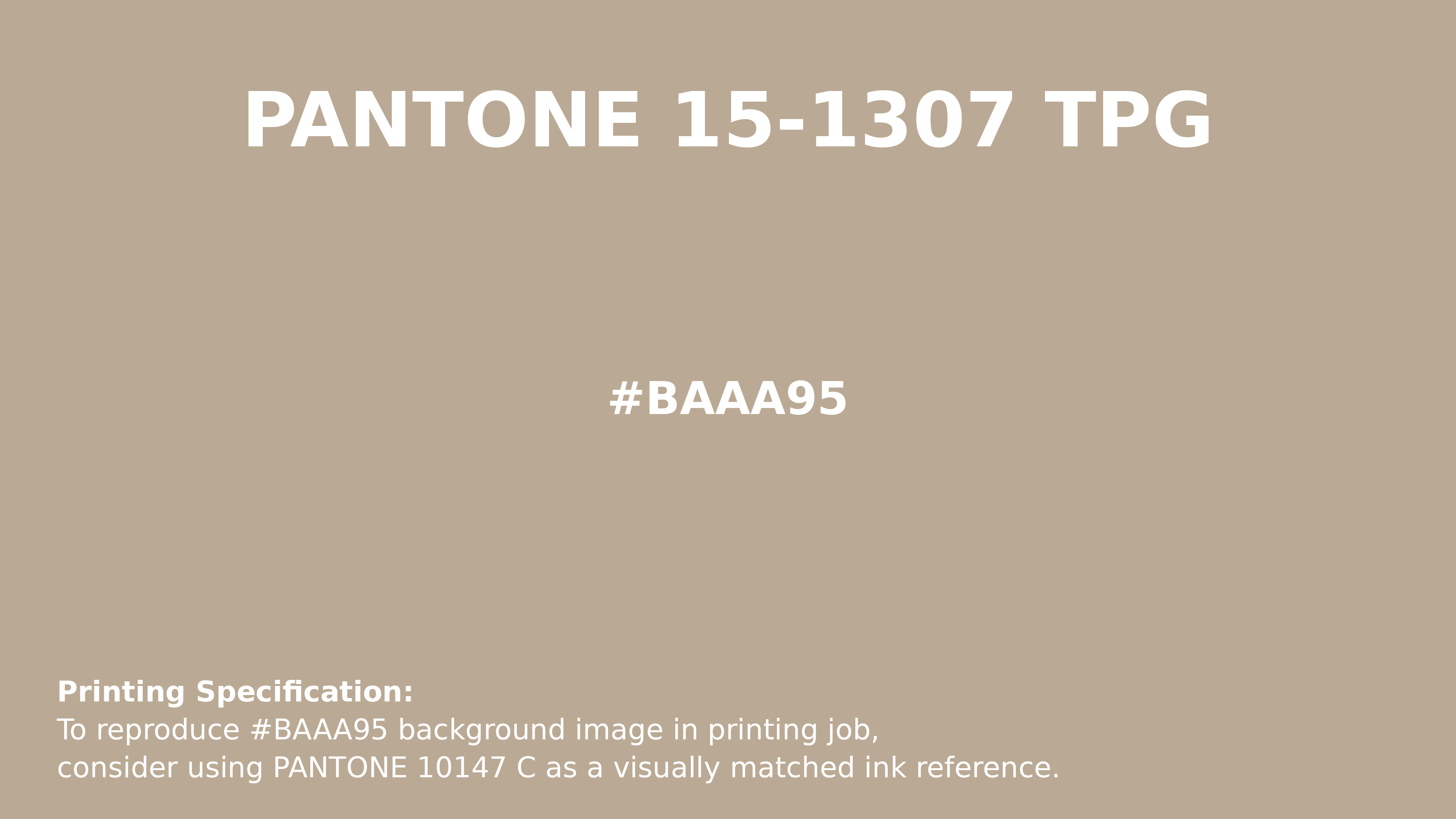 Professional Pantone color reference guide for Pantone 15-1307 Tpg White Pepper Color | Hex color Code #baaa95. Perfect for printing specifications and color matching in production. #pantone #colormatching #printing #baaa95