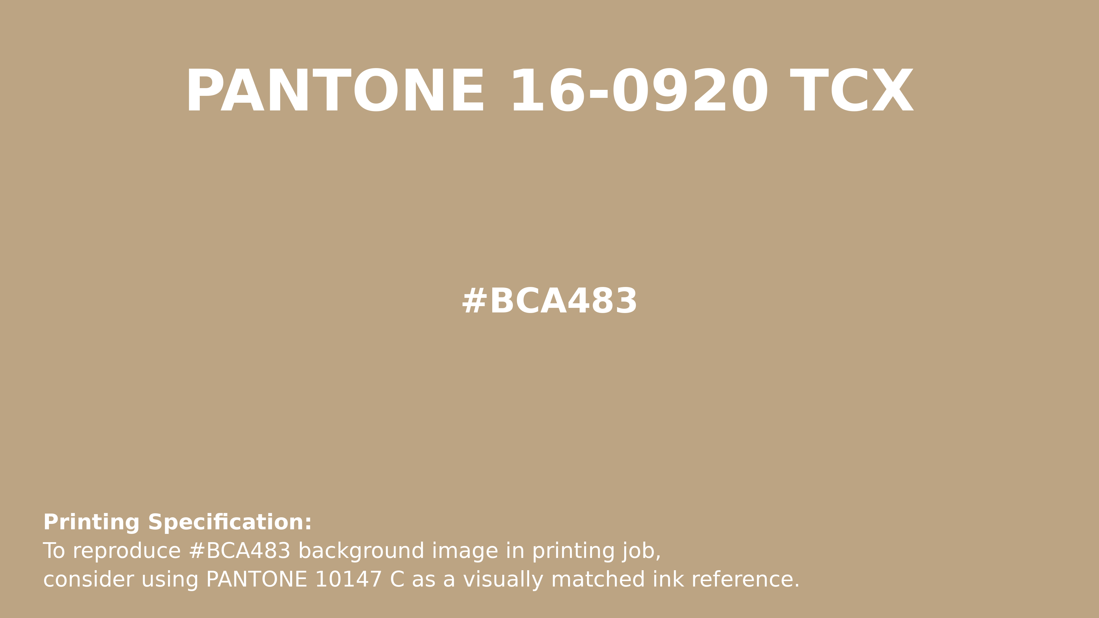Professional Pantone color reference guide for Pantone 16-0920 Tcx Curds & Whey Color | Hex color Code #bca483. Perfect for printing specifications and color matching in production. #pantone #colormatching #printing #bca483
