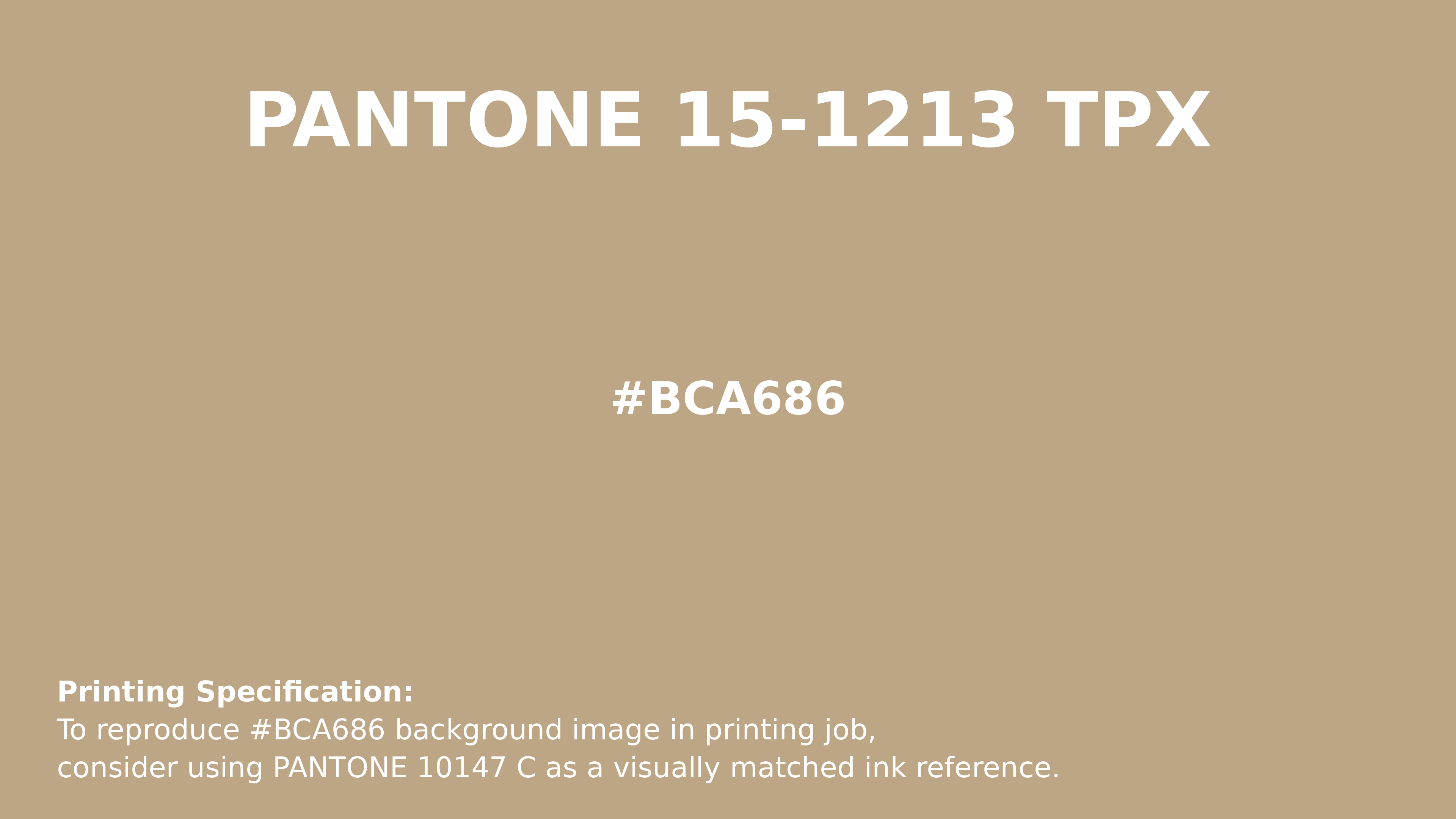 Professional Pantone color reference guide for Pantone 15-1213 Tpx Candied Ginger Color | Hex color Code #bca686. Perfect for printing specifications and color matching in production. #pantone #colormatching #printing #bca686