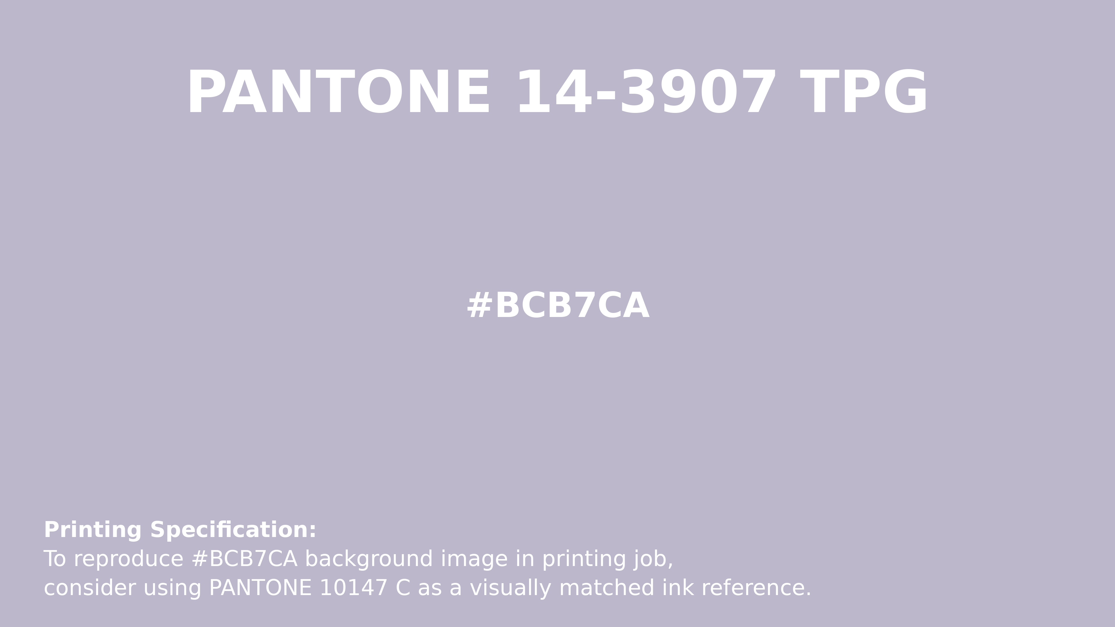 Professional Pantone color reference guide for Pantone 14-3907 Tpg Thistle Color | Hex color Code #bcb7ca. Perfect for printing specifications and color matching in production. #pantone #colormatching #printing #bcb7ca