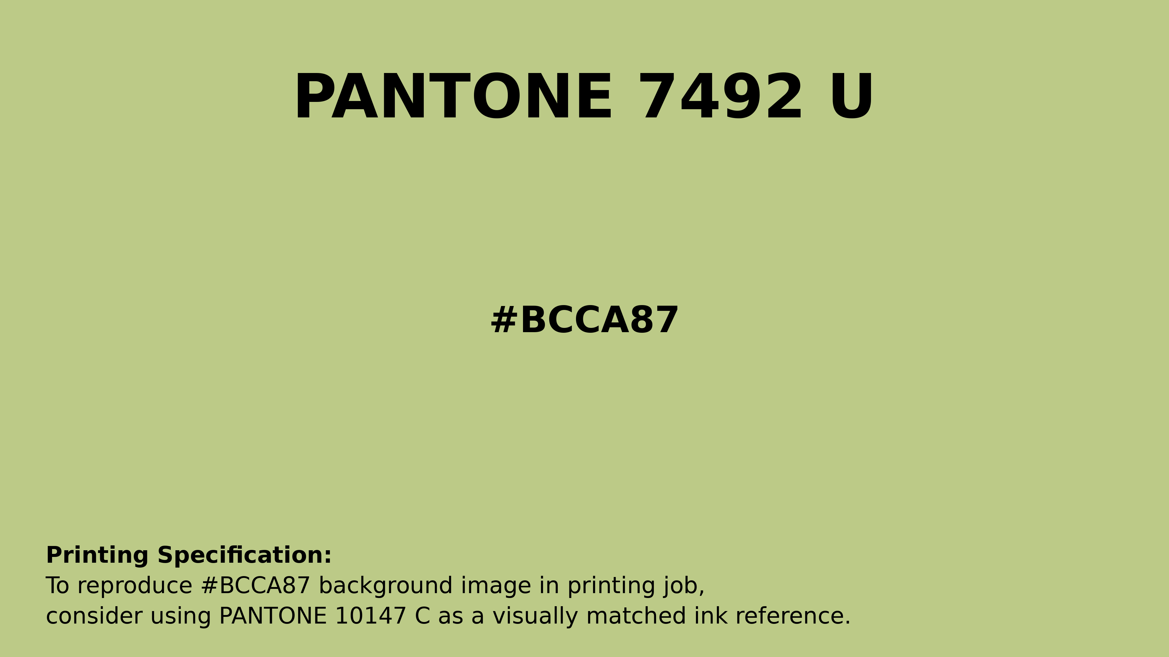 Professional Pantone color reference guide for Pantone 7492 U Color | Hex color Code #bcca87. Perfect for printing specifications and color matching in production. #pantone #colormatching #printing #bcca87