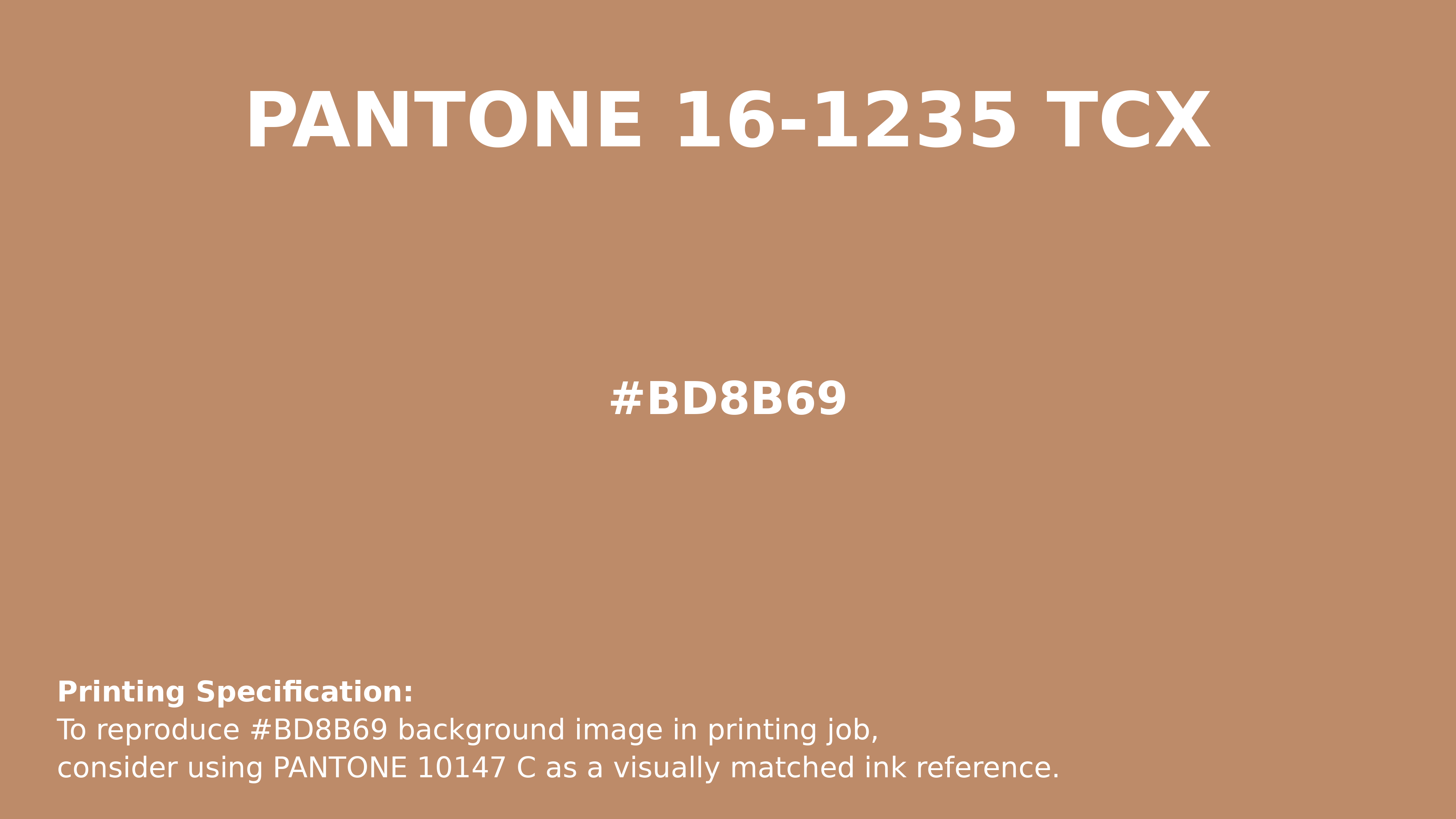 Professional Pantone color reference guide for Pantone 16-1235 Tcx Sandstorm Color | Hex color Code #bd8b69. Perfect for printing specifications and color matching in production. #pantone #colormatching #printing #bd8b69