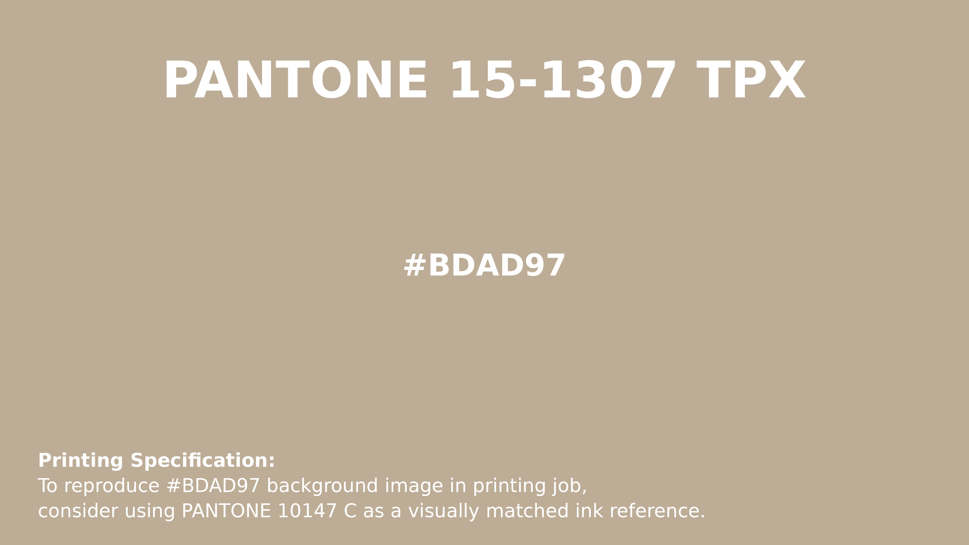 Professional Pantone color reference guide for Pantone 15-1307 Tpx White Pepper Color | Hex color Code #bdad97. Perfect for printing specifications and color matching in production. #pantone #colormatching #printing #bdad97