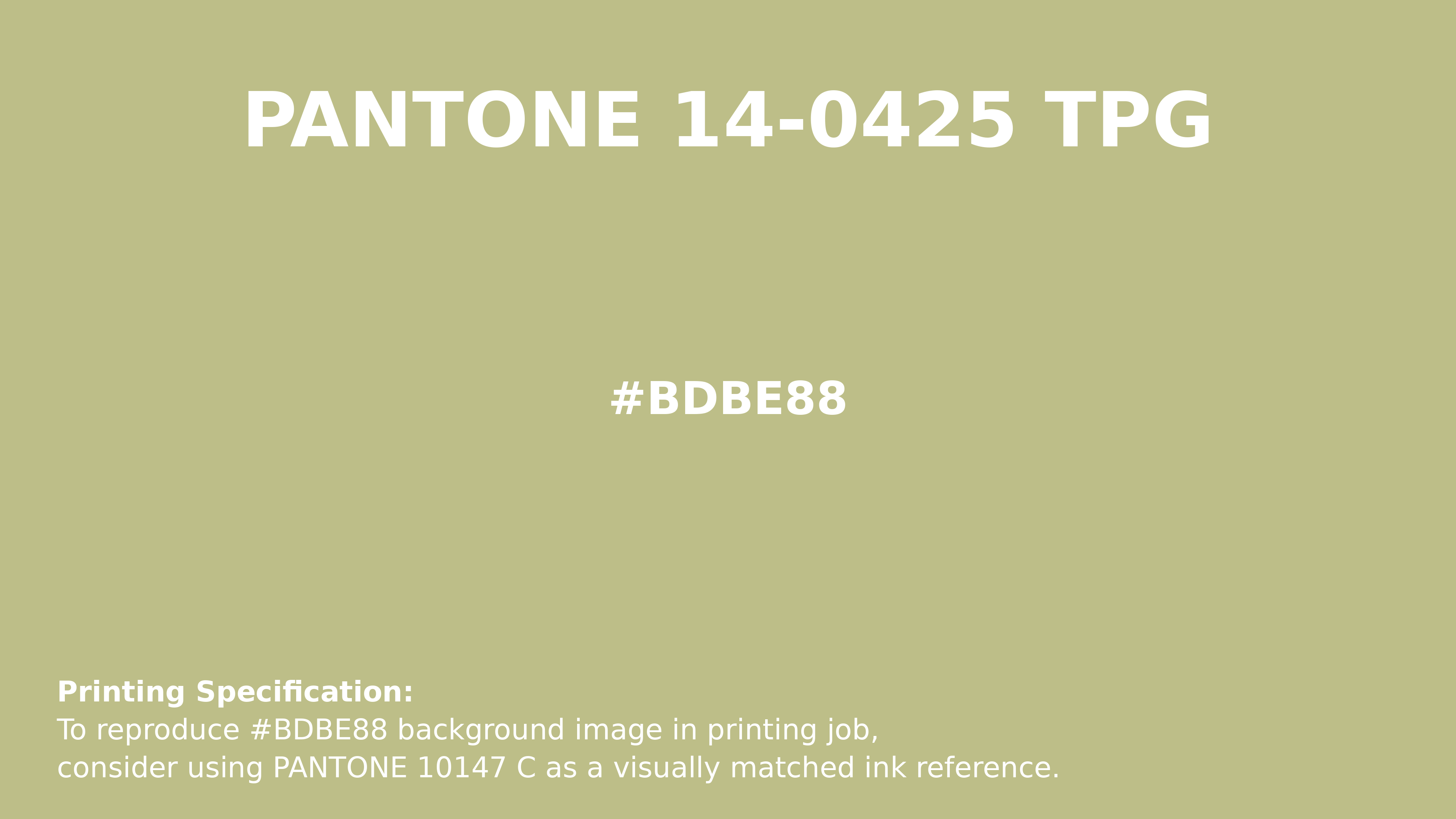 Professional Pantone color reference guide for Pantone 14-0425 Tpg Beechnut Color | Hex color Code #bdbe88. Perfect for printing specifications and color matching in production. #pantone #colormatching #printing #bdbe88