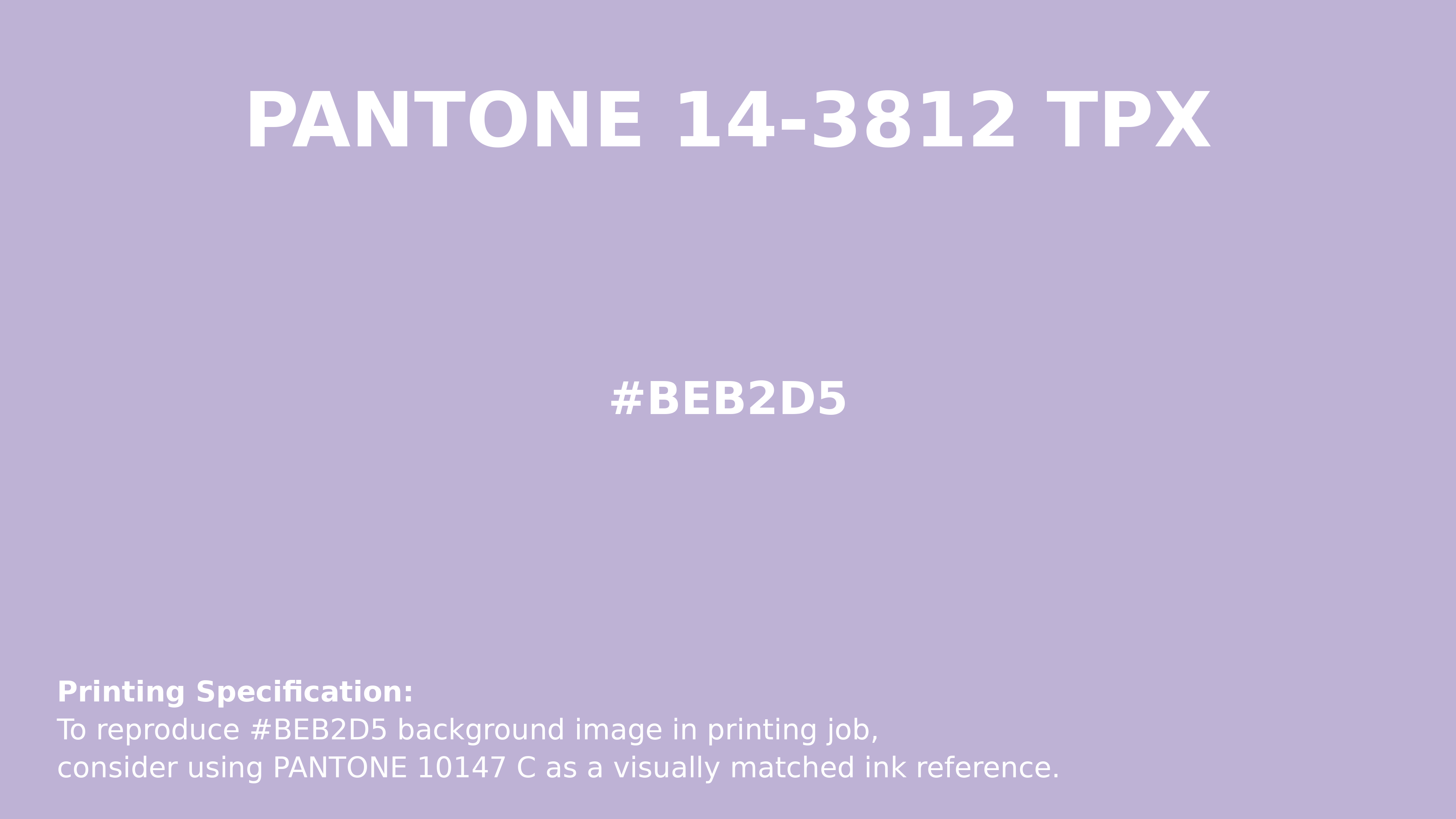 Professional Pantone color reference guide for Pantone 14-3812 Tpx Pastel Lilac Color | Hex color Code #beb2d5. Perfect for printing specifications and color matching in production. #pantone #colormatching #printing #beb2d5