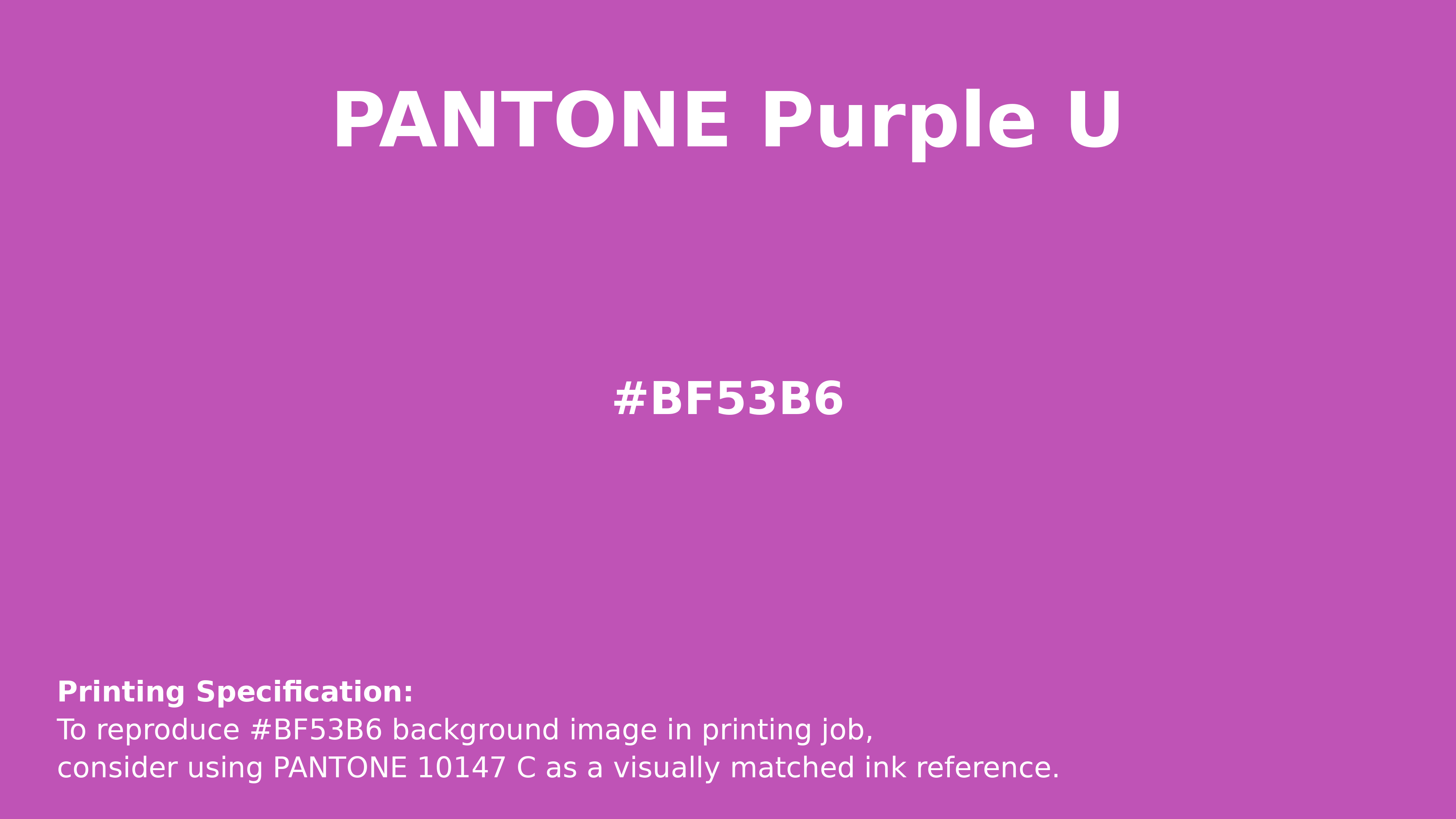 Professional Pantone color reference guide for Pantone Purple U Color | Hex color Code #bf53b6. Perfect for printing specifications and color matching in production. #pantone #colormatching #printing #bf53b6
