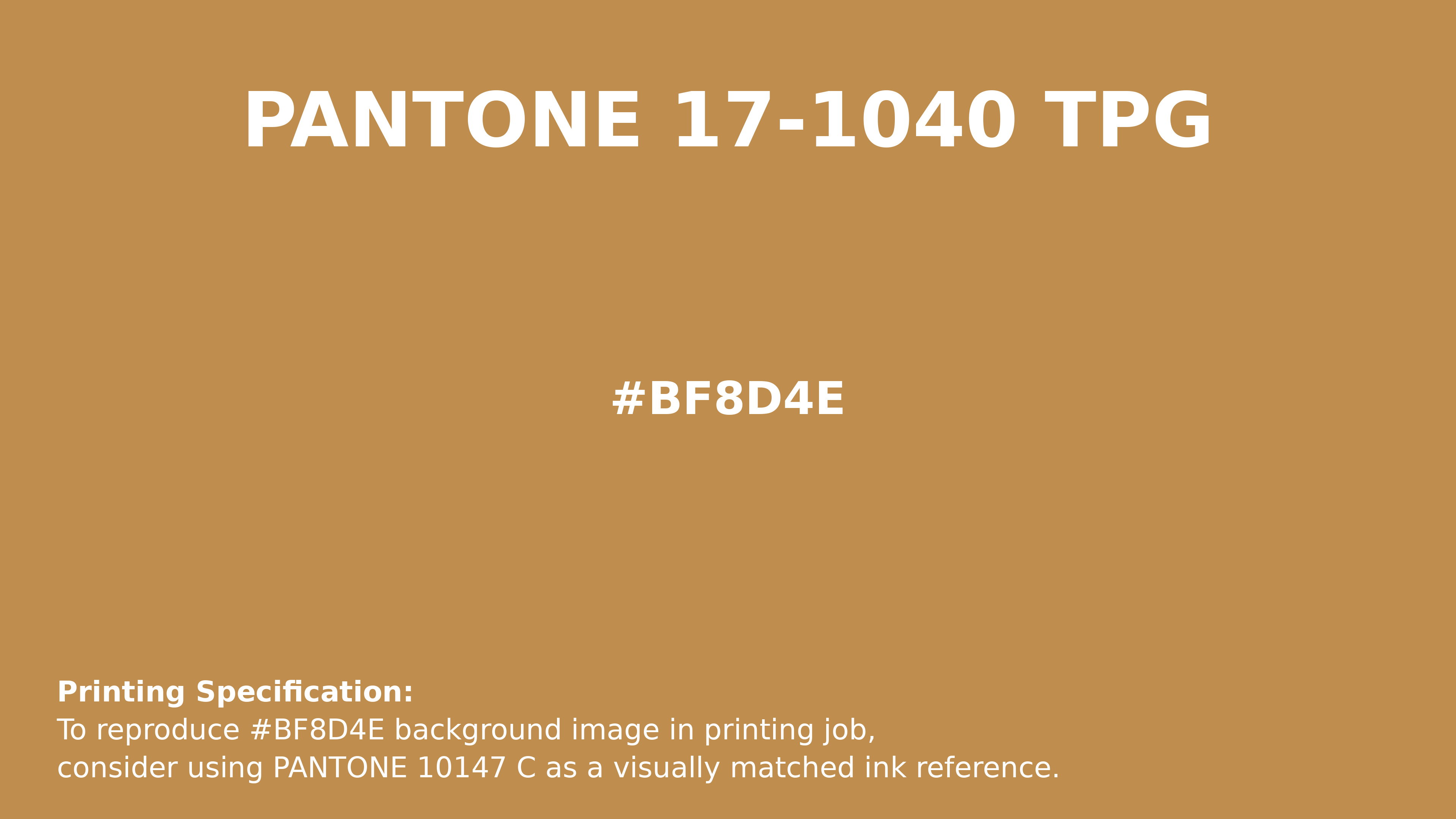 Professional Pantone color reference guide for Pantone 17-1040 Tpg Spruce Yellow Color | Hex color Code #bf8d4e. Perfect for printing specifications and color matching in production. #pantone #colormatching #printing #bf8d4e