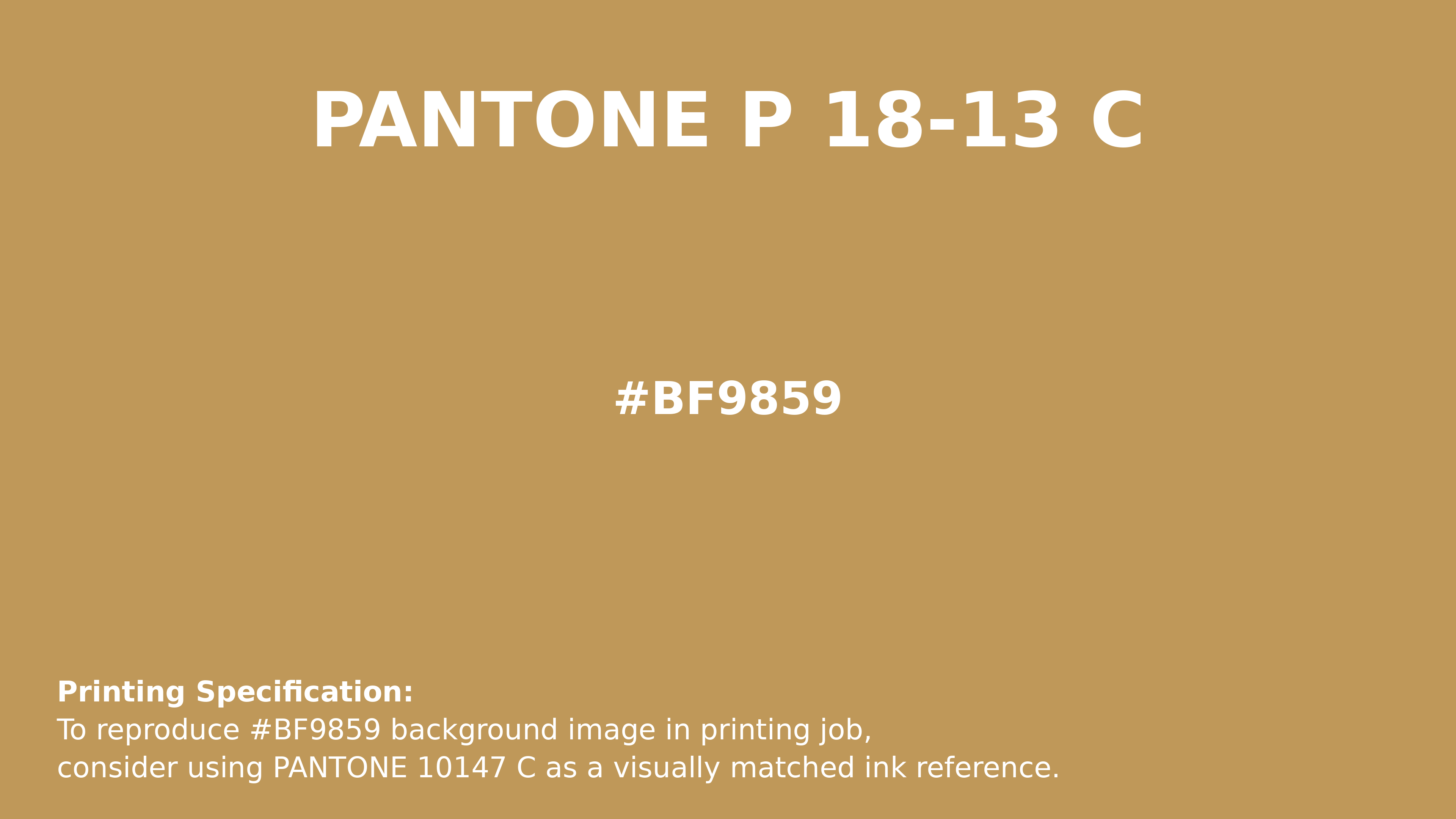 Professional Pantone color reference guide for Pantone P 18-13 C Color | Hex color Code #bf9859. Perfect for printing specifications and color matching in production. #pantone #colormatching #printing #bf9859