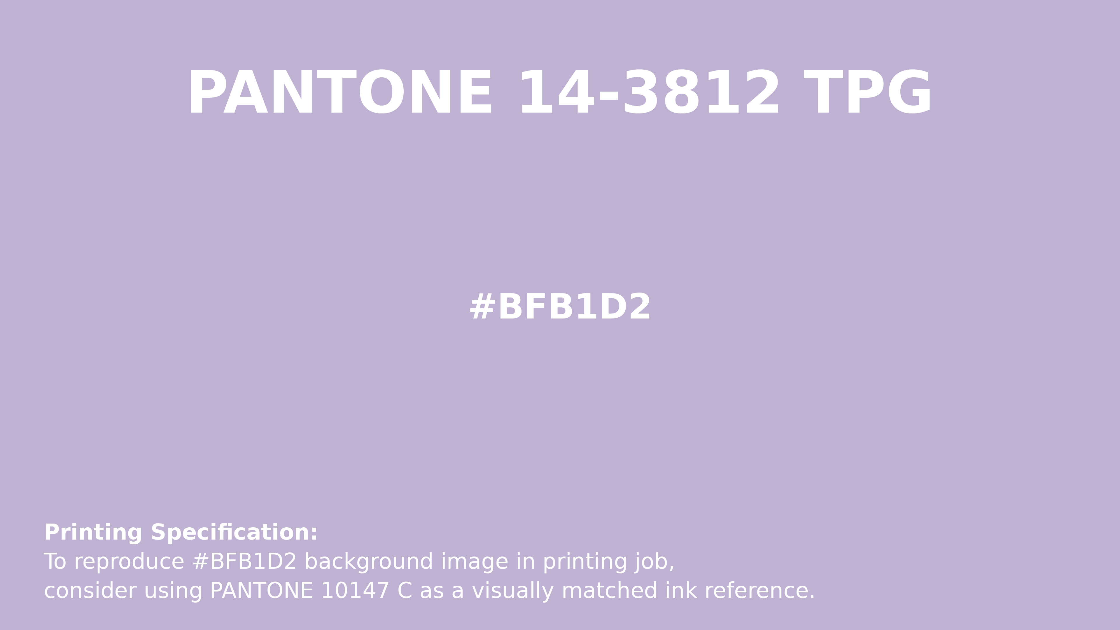 Professional Pantone color reference guide for Pantone 14-3812 Tpg Pastel Lilac Color | Hex color Code #bfb1d2. Perfect for printing specifications and color matching in production. #pantone #colormatching #printing #bfb1d2