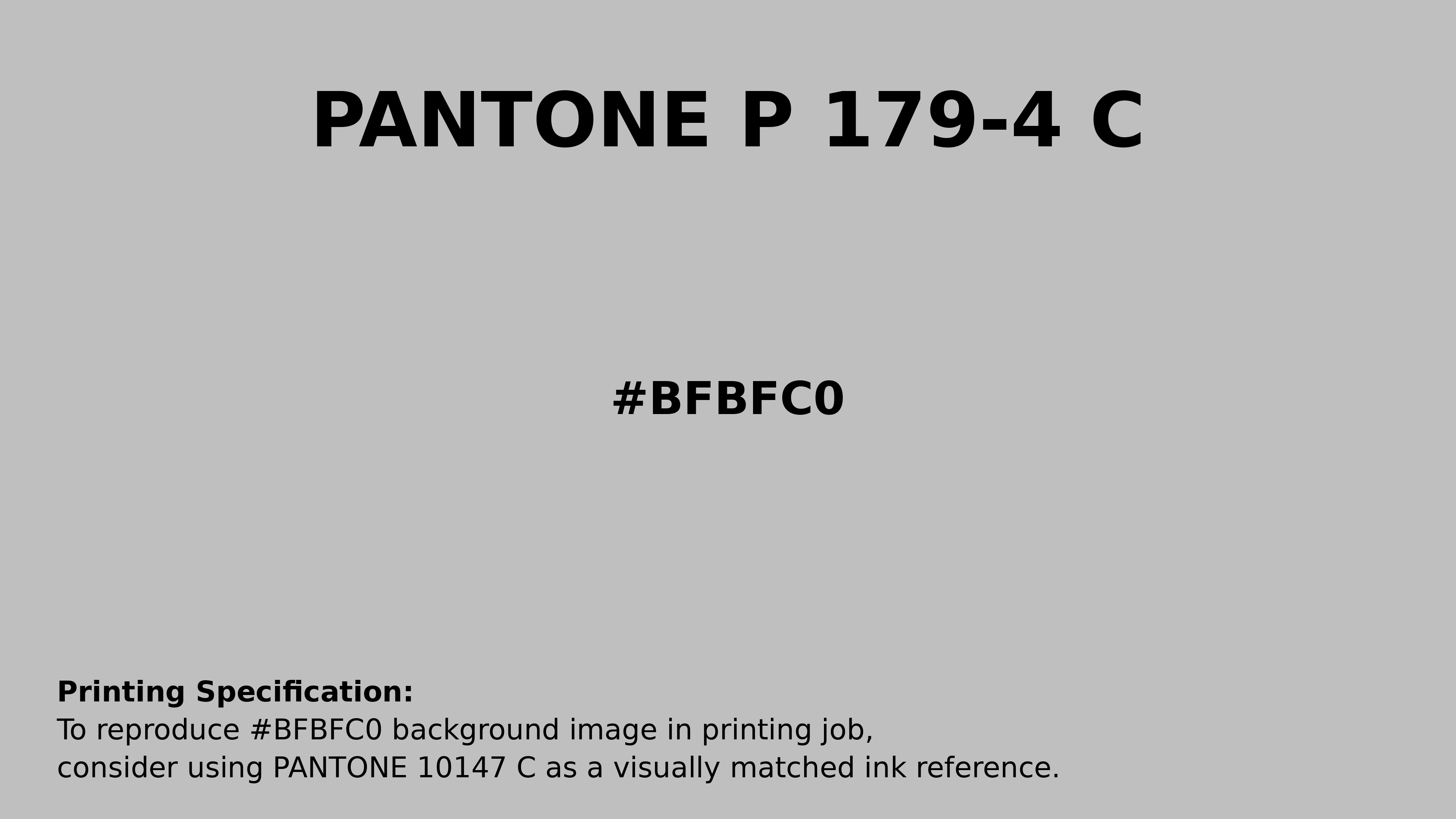 Professional Pantone color reference guide for Pantone P 179-4 C Color | Hex color Code #bfbfc0. Perfect for printing specifications and color matching in production. #pantone #colormatching #printing #bfbfc0