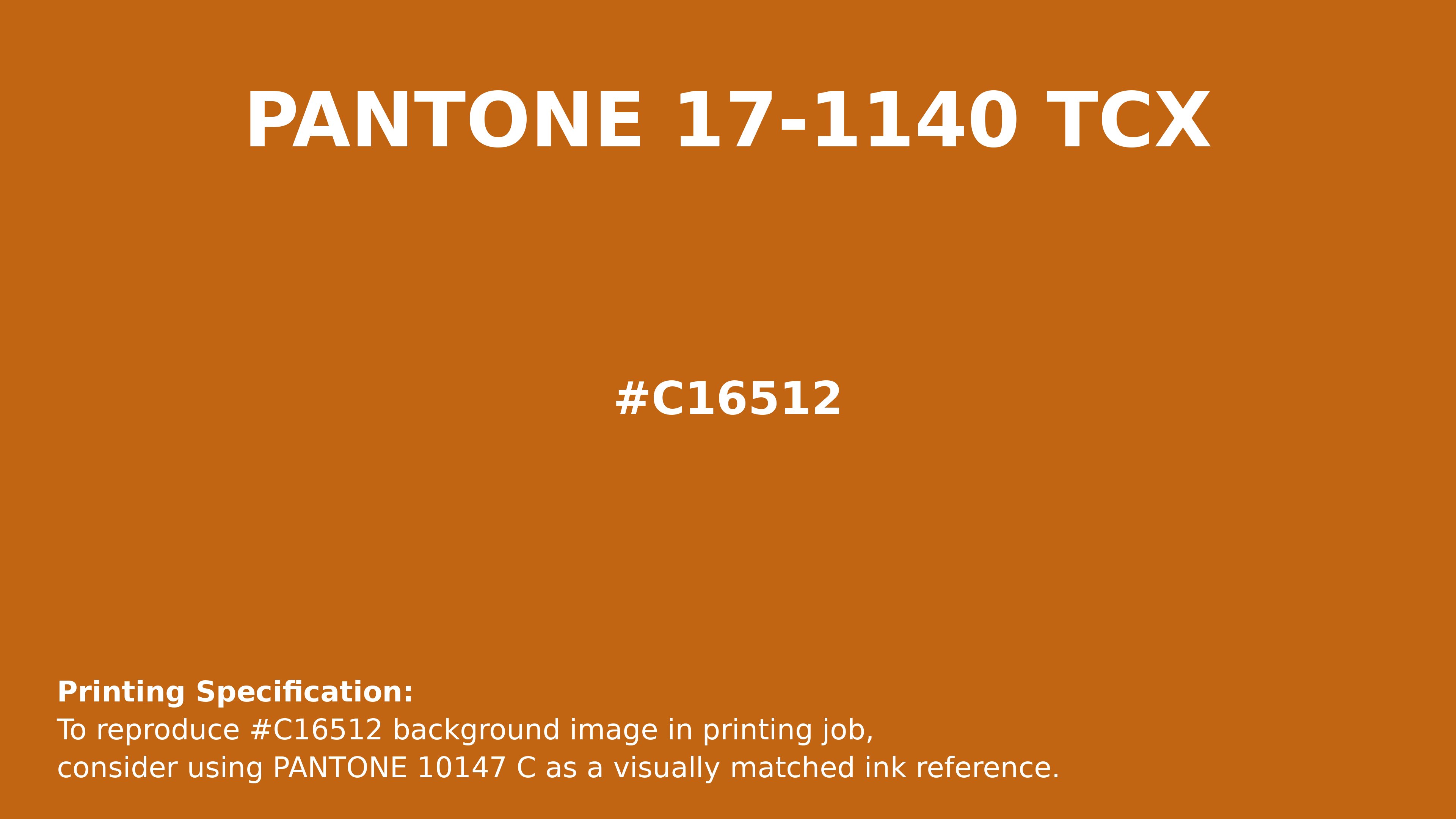 Professional Pantone color reference guide for Pantone 17-1140 Tcx Marmalade Color | Hex color Code #c16512. Perfect for printing specifications and color matching in production. #pantone #colormatching #printing #c16512