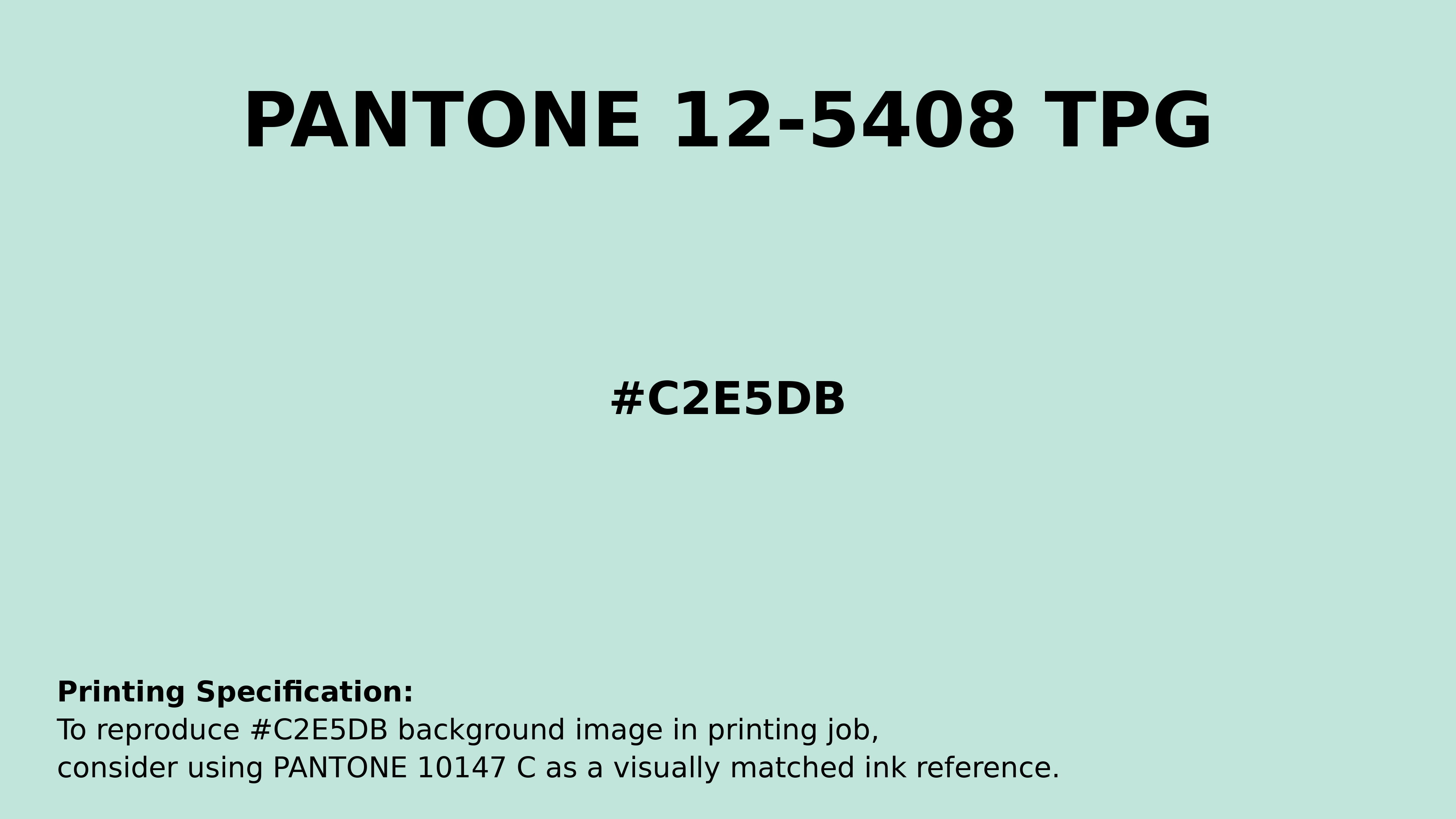 Professional Pantone color reference guide for Pantone 12-5408 Tpg Moonlight Jade Color | Hex color Code #c2e5db. Perfect for printing specifications and color matching in production. #pantone #colormatching #printing #c2e5db