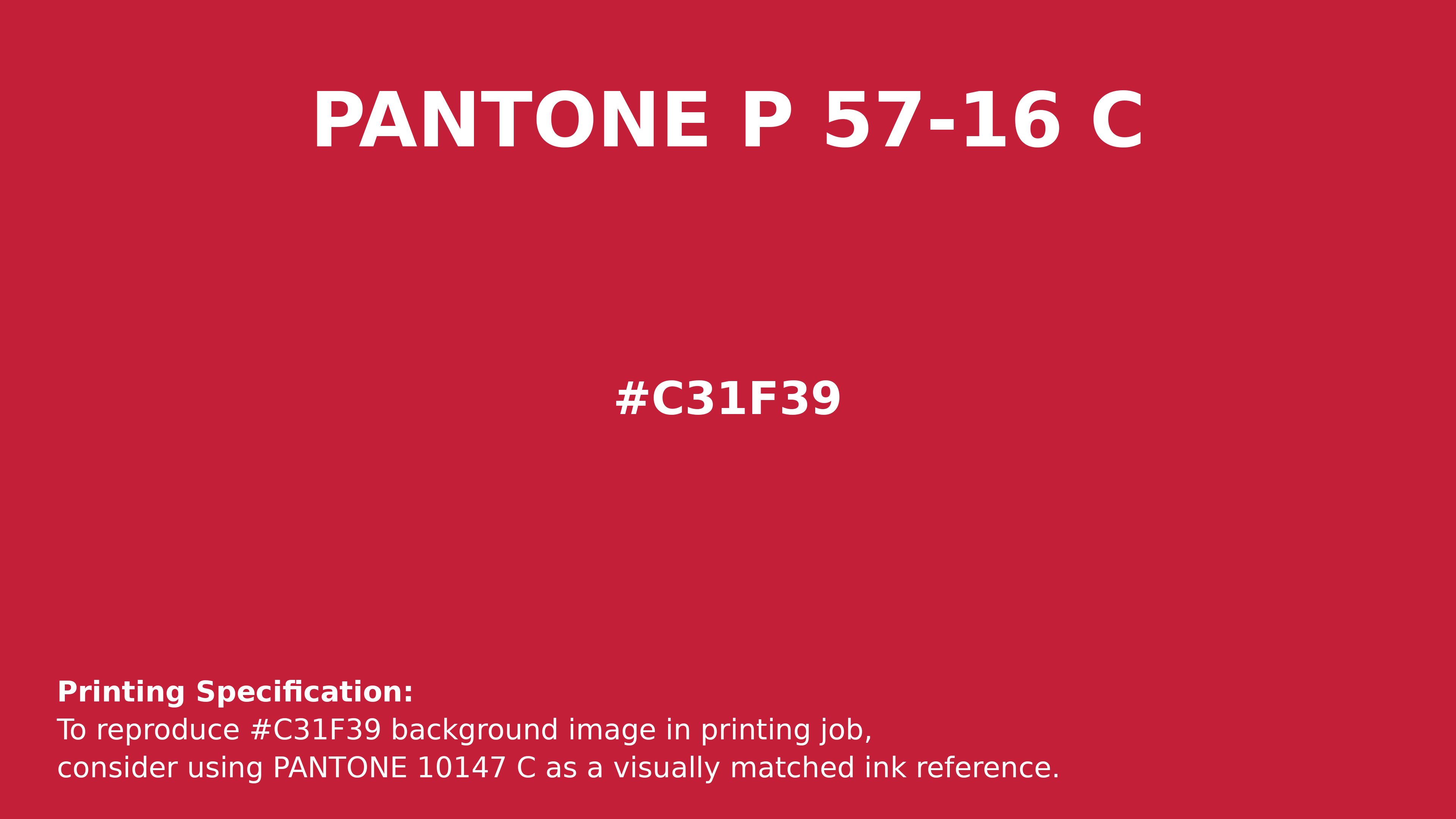Professional Pantone color reference guide for Pantone P 57-16 C Color | Hex color Code #c31f39. Perfect for printing specifications and color matching in production. #pantone #colormatching #printing #c31f39
