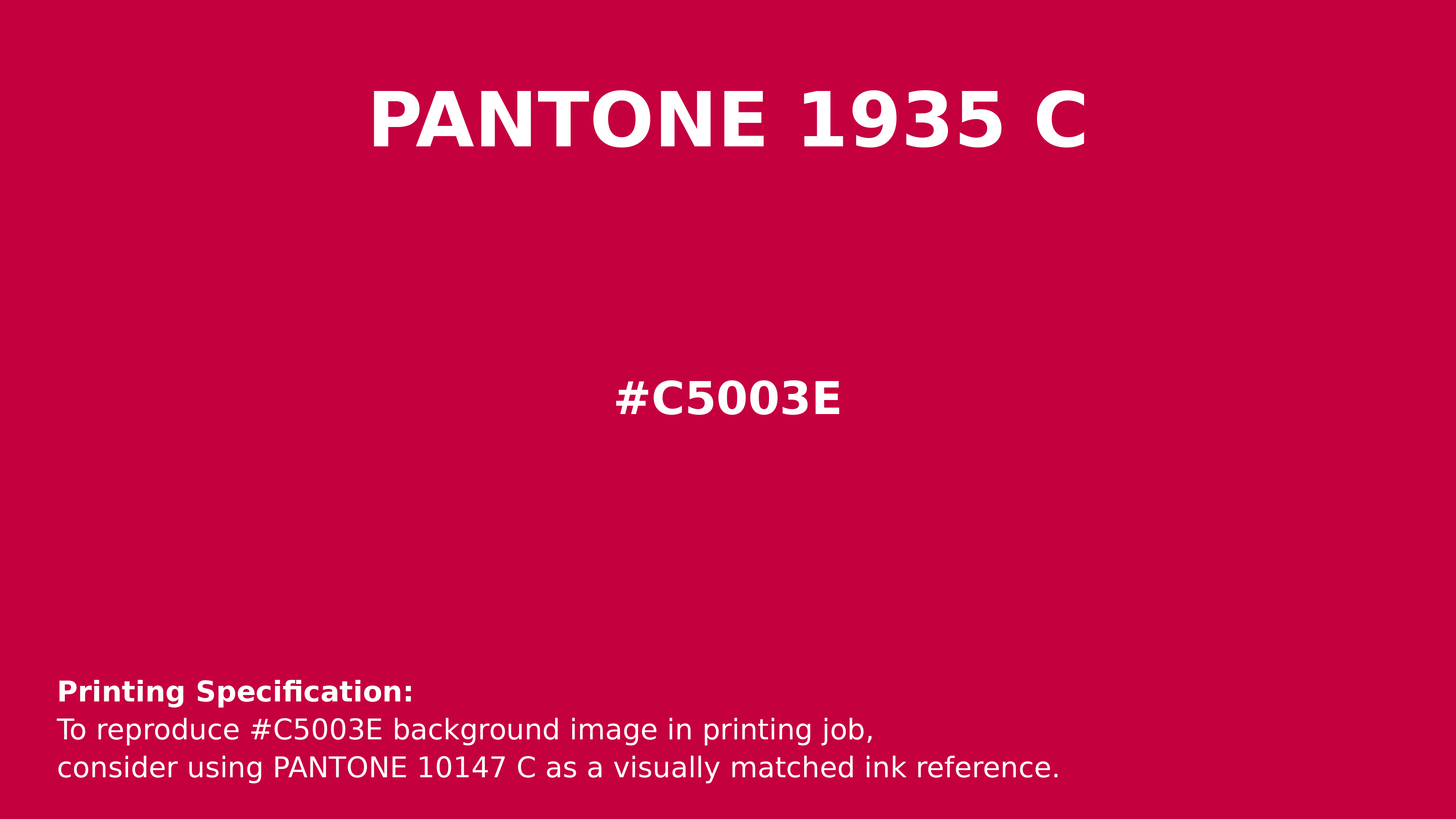 Professional Pantone color reference guide for Pantone 1935 C Color | Hex color Code #c5003e. Perfect for printing specifications and color matching in production. #pantone #colormatching #printing #c5003e