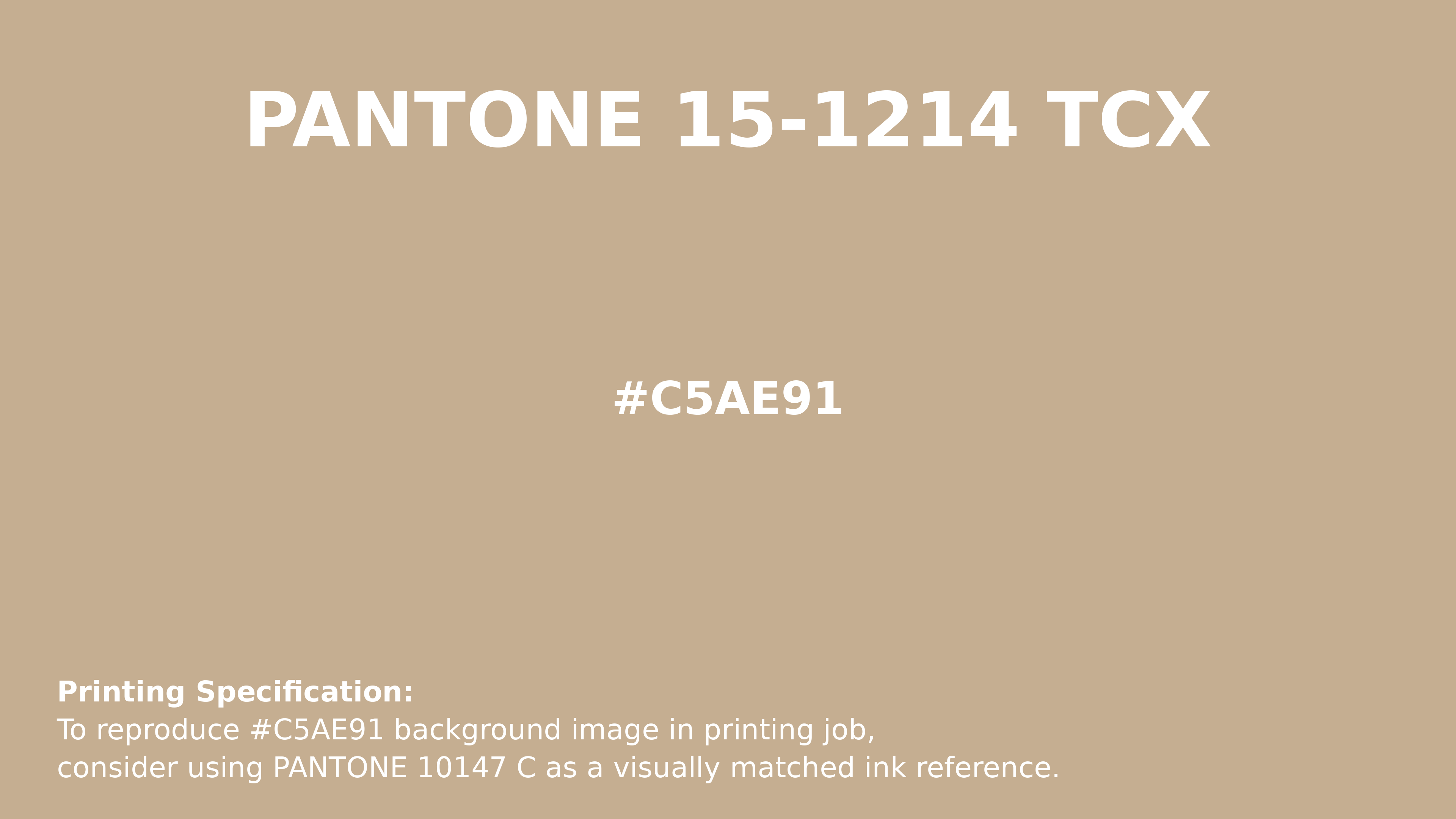 Professional Pantone color reference guide for Pantone 15-1214 Tcx Warm Sand Color | Hex color Code #c5ae91. Perfect for printing specifications and color matching in production. #pantone #colormatching #printing #c5ae91
