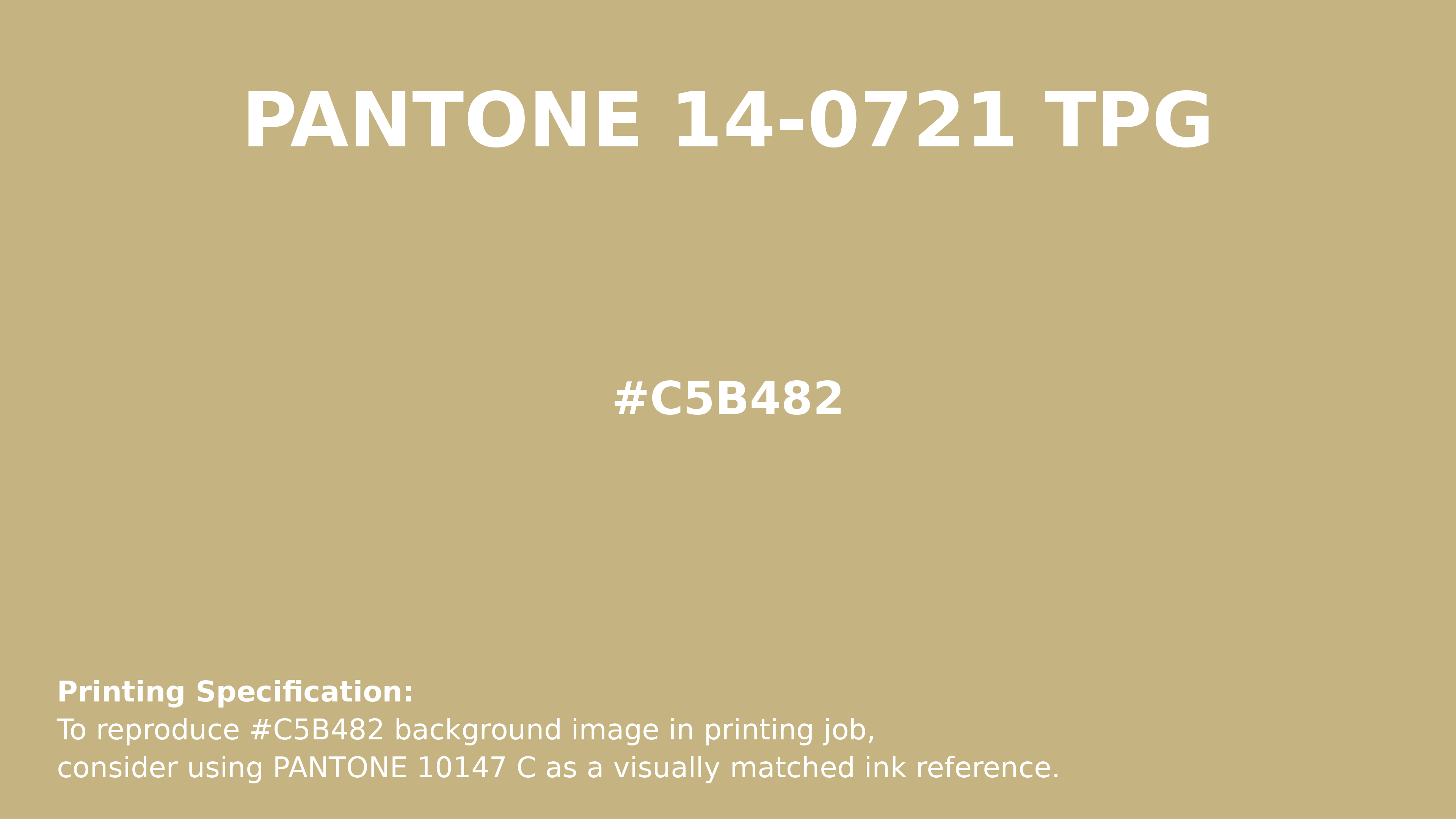 Professional Pantone color reference guide for Pantone 14-0721 Tpg Hemp Color | Hex color Code #c5b482. Perfect for printing specifications and color matching in production. #pantone #colormatching #printing #c5b482