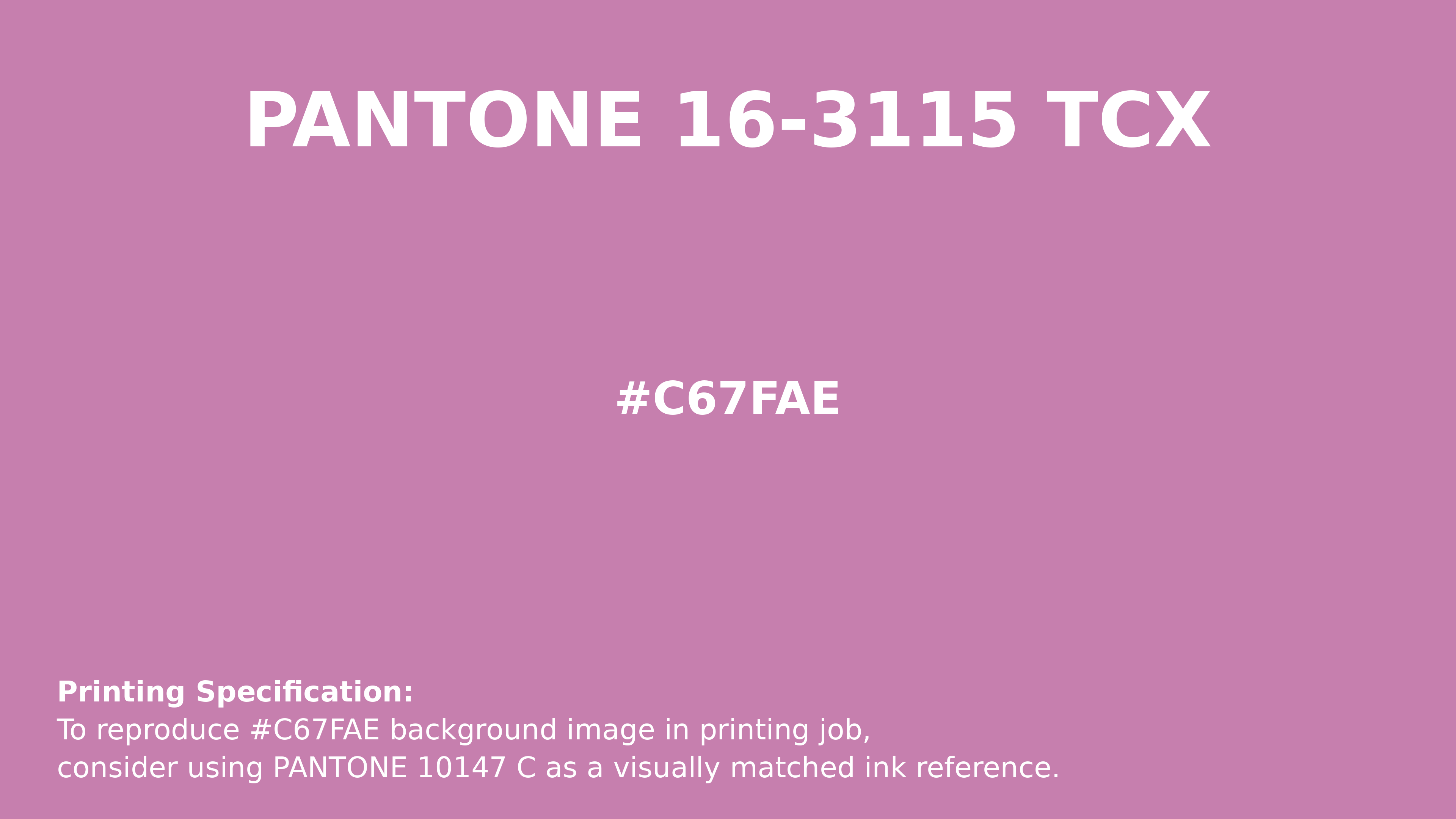Professional Pantone color reference guide for Pantone 16-3115 Tcx Crocus Color | Hex color Code #c67fae. Perfect for printing specifications and color matching in production. #pantone #colormatching #printing #c67fae