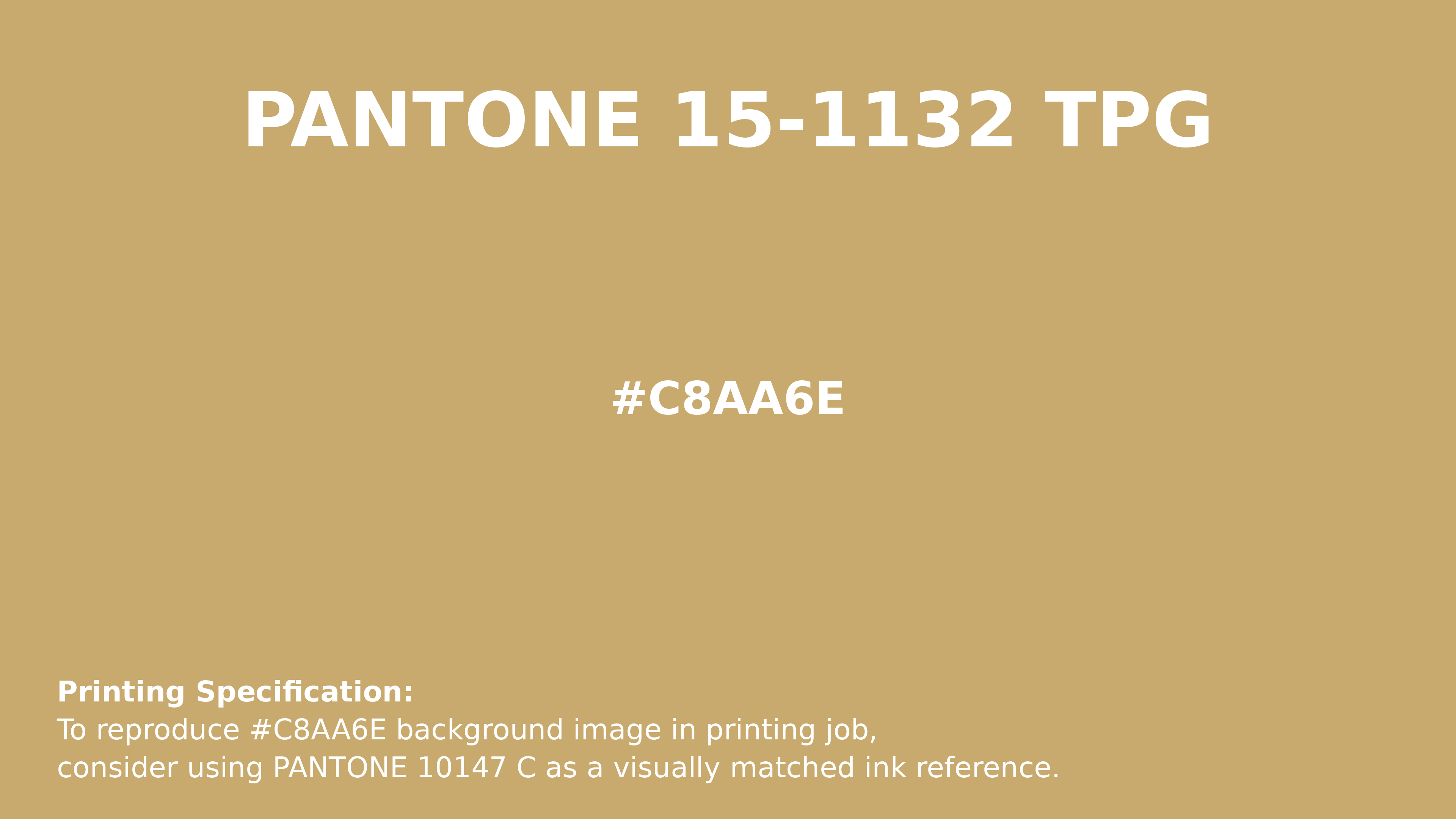 Professional Pantone color reference guide for Pantone 15-1132 Tpg Fall Leaf Color | Hex color Code #c8aa6e. Perfect for printing specifications and color matching in production. #pantone #colormatching #printing #c8aa6e
