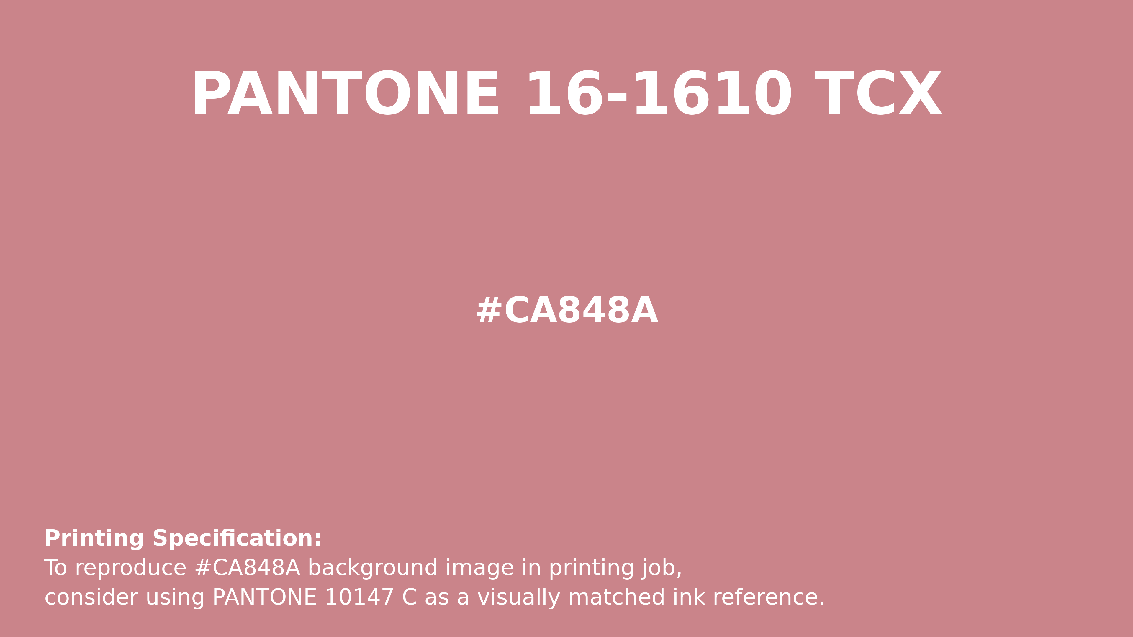 Professional Pantone color reference guide for Pantone 16-1610 Tcx Brandied Apricot Color | Hex color Code #ca848a. Perfect for printing specifications and color matching in production. #pantone #colormatching #printing #ca848a
