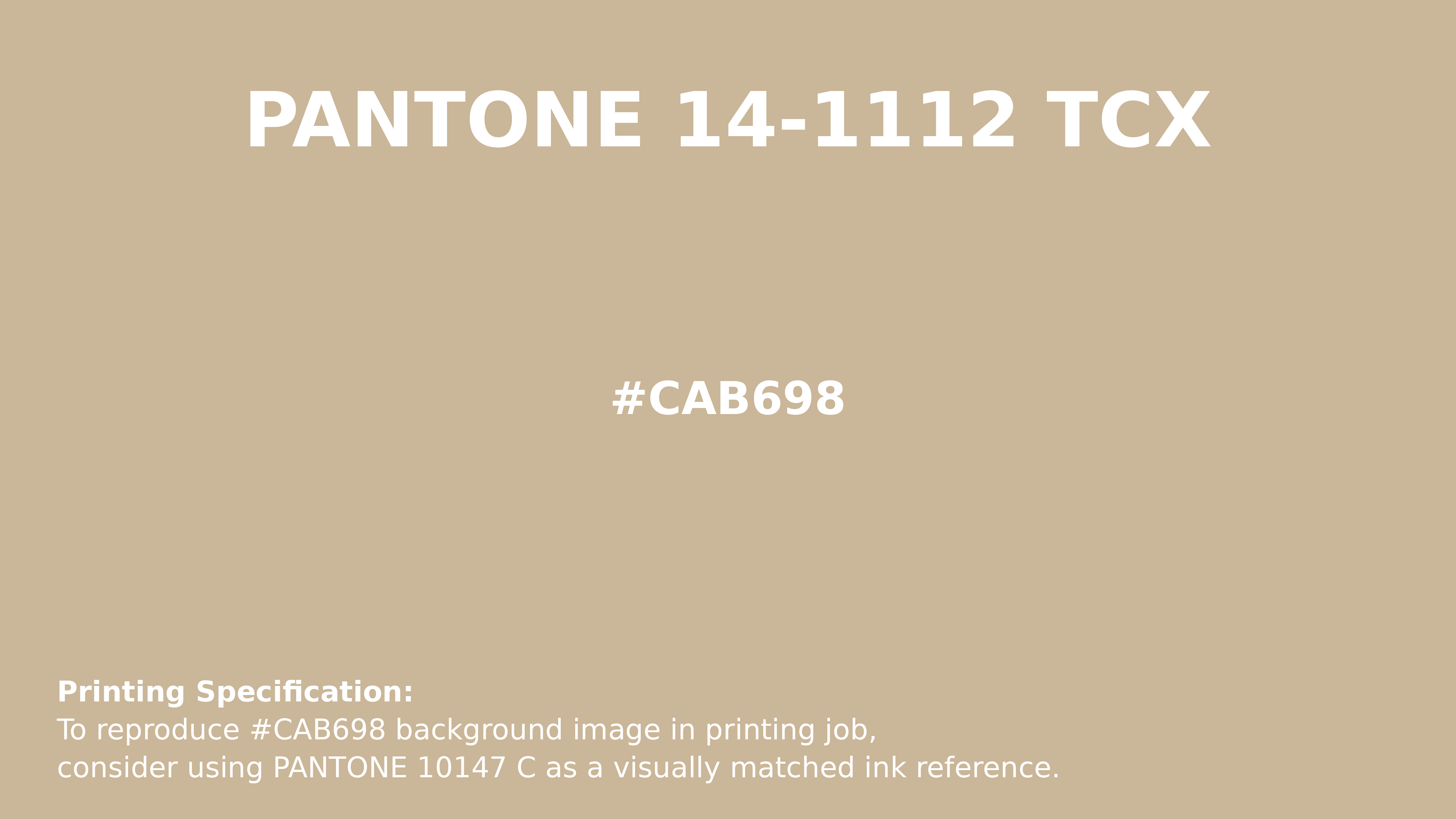 Professional Pantone color reference guide for Pantone 14-1112 Tcx Pebble Color | Hex color Code #cab698. Perfect for printing specifications and color matching in production. #pantone #colormatching #printing #cab698