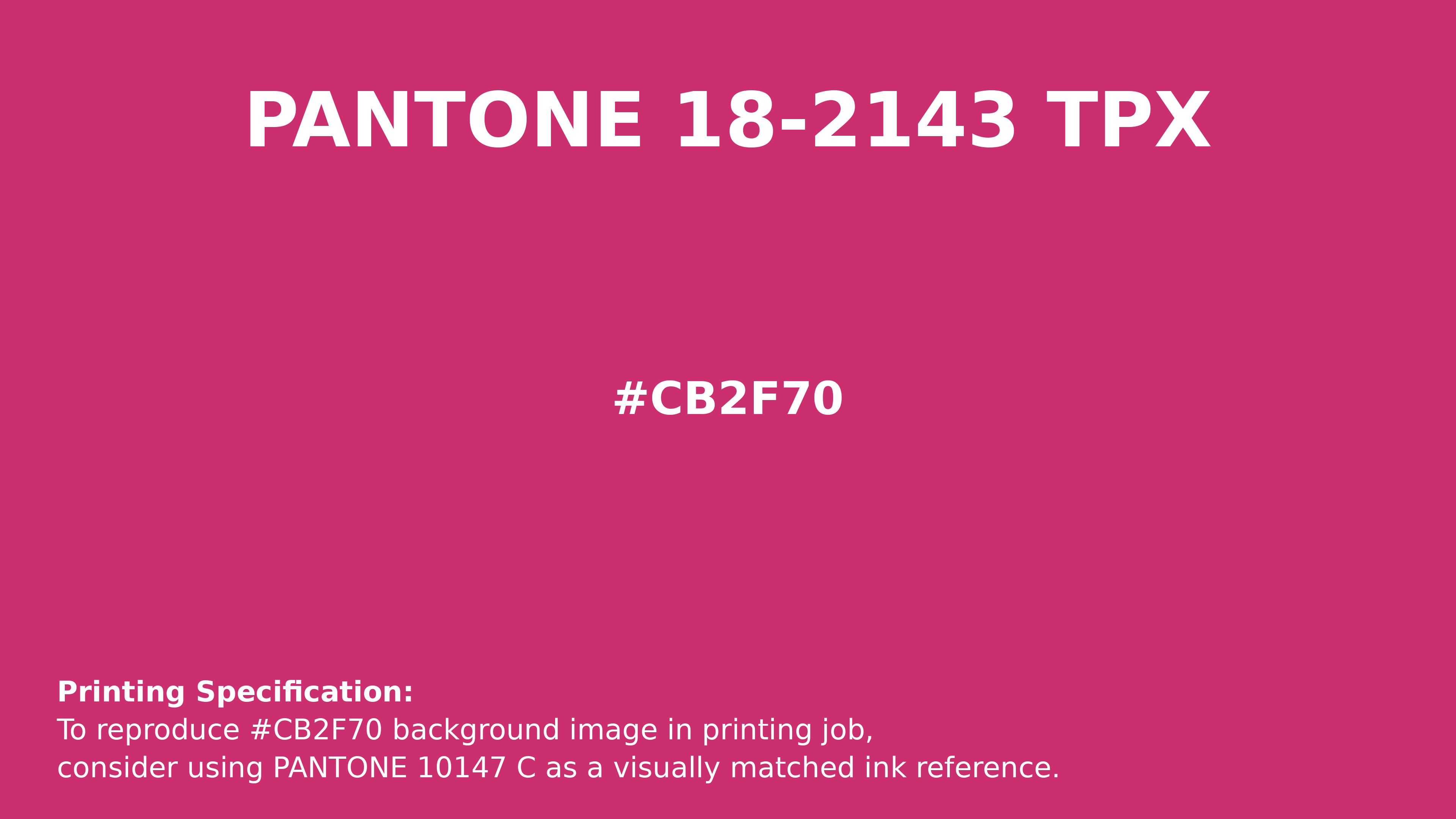 Professional Pantone color reference guide for Pantone 18-2143 Tpx Beetroot Purple Color | Hex color Code #cb2f70. Perfect for printing specifications and color matching in production. #pantone #colormatching #printing #cb2f70
