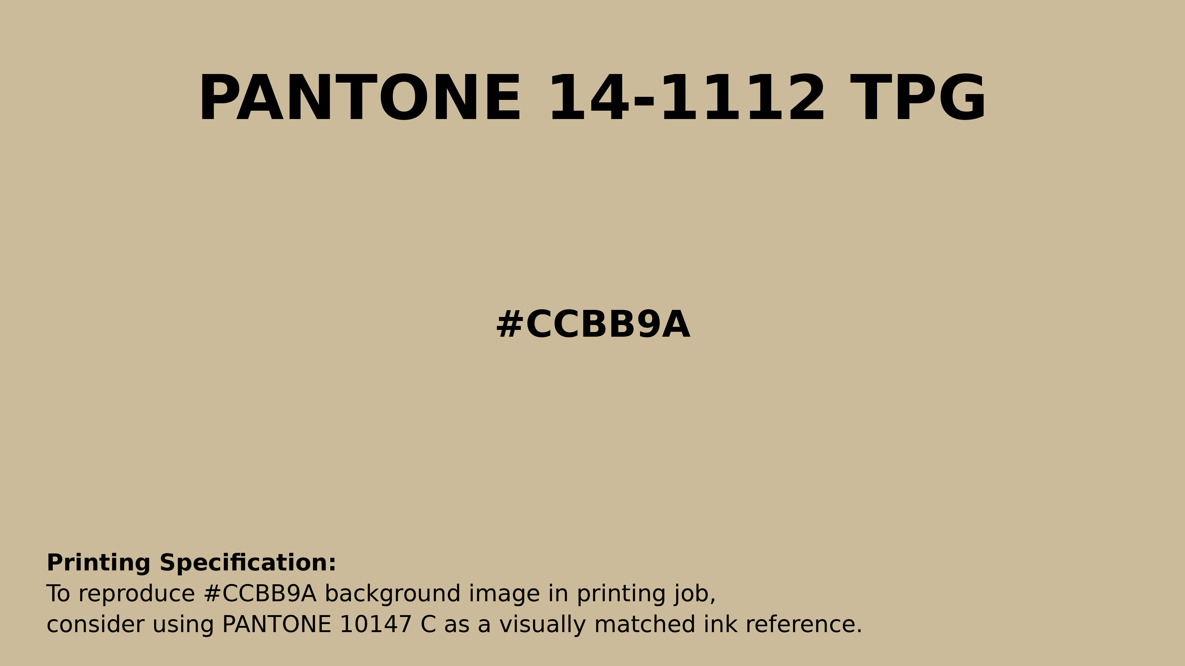 Professional Pantone color reference guide for Pantone 14-1112 Tpg Pebble Color | Hex color Code #ccbb9a. Perfect for printing specifications and color matching in production. #pantone #colormatching #printing #ccbb9a